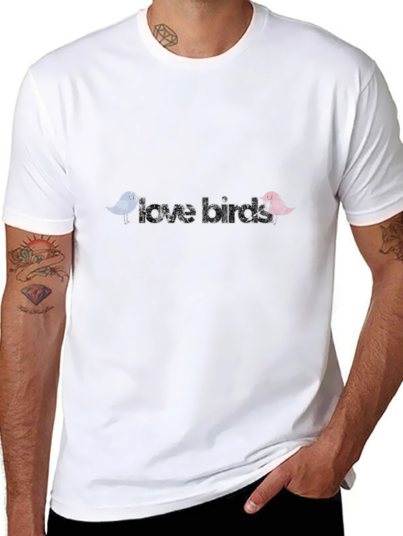 Love Birds Graphic Tee - Black Cotton T-Shirt