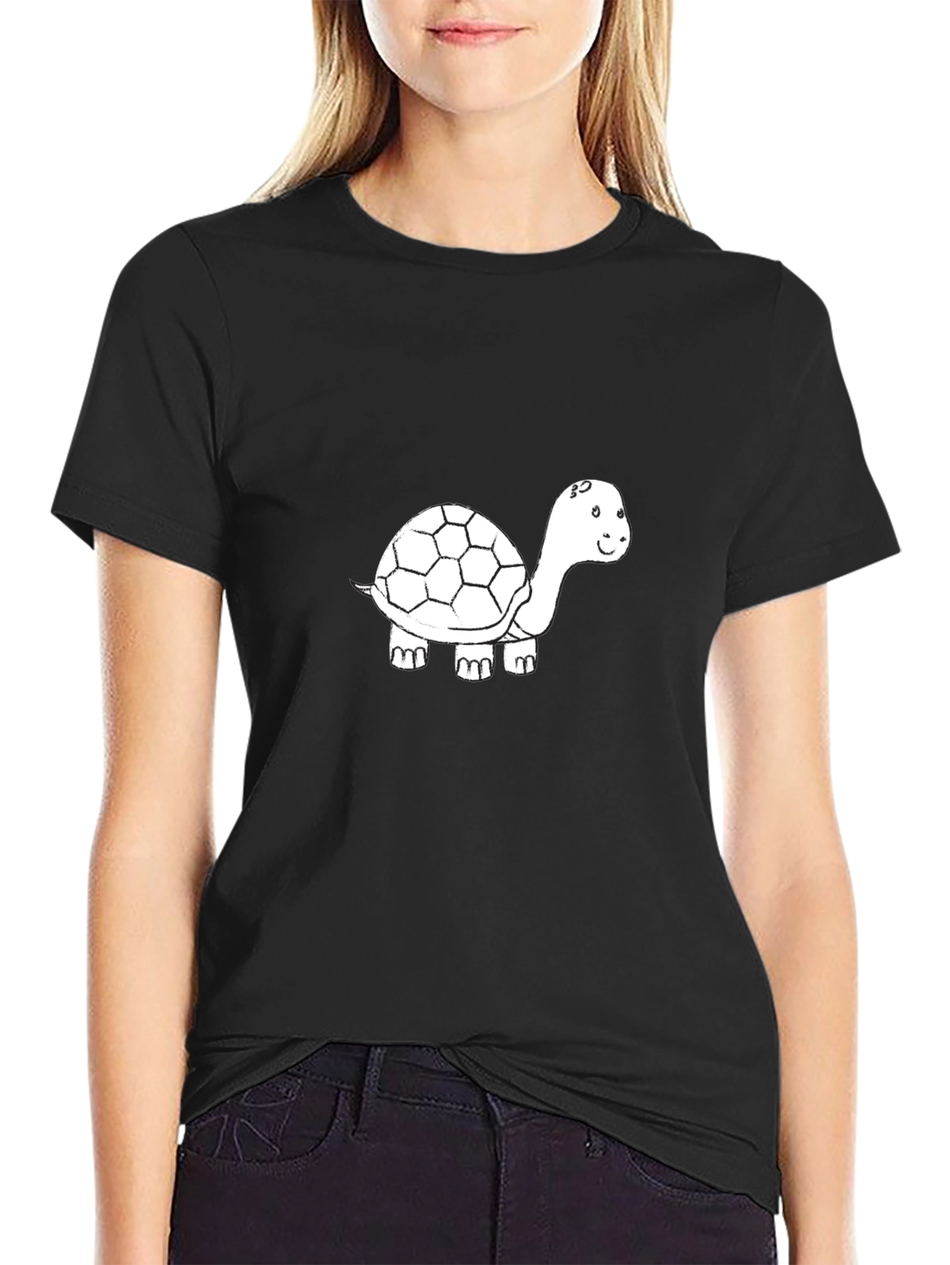 Mens Black T-Shirt with Turtle Graphic