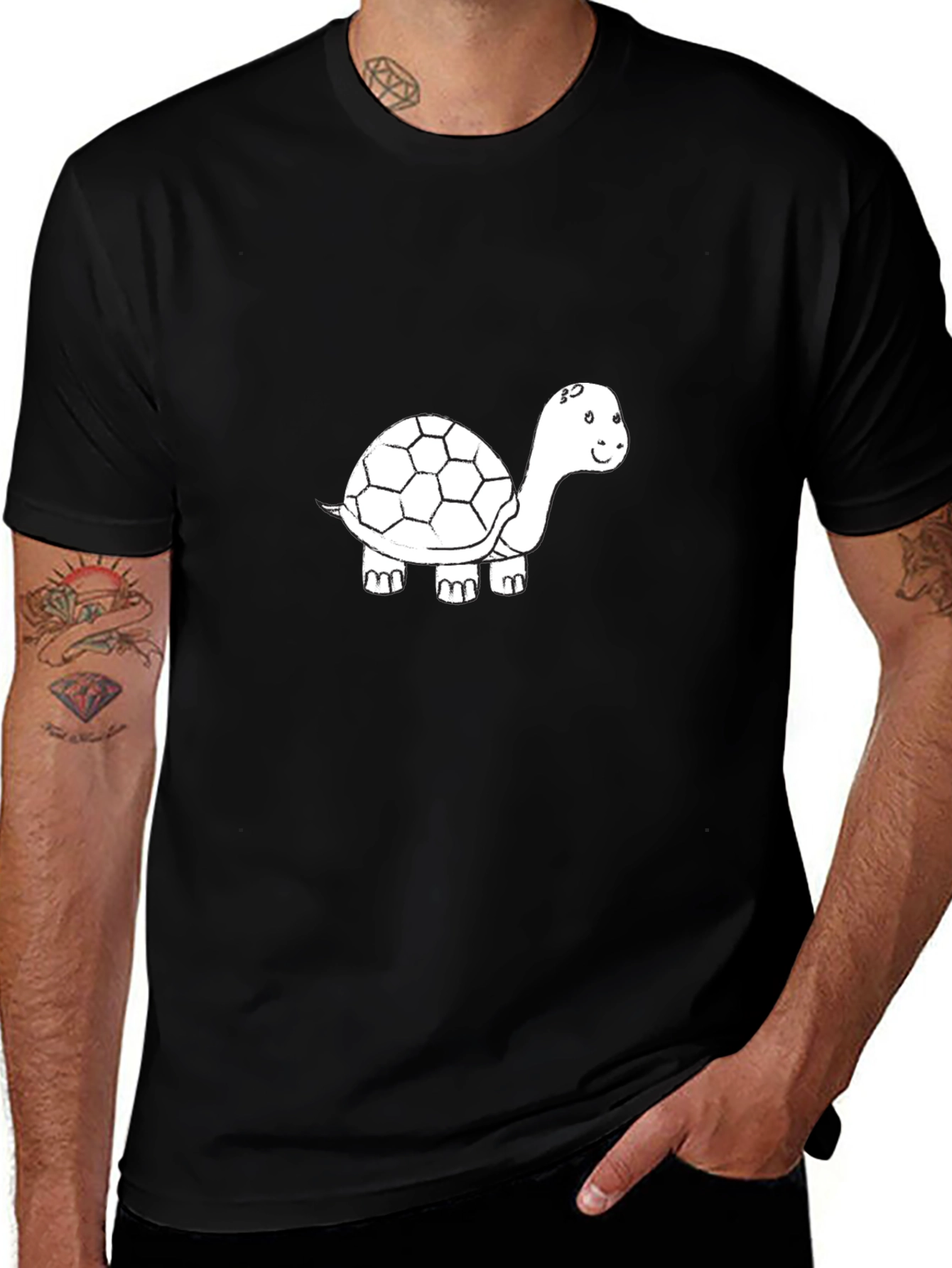 Mens Black T-Shirt with Turtle Graphic