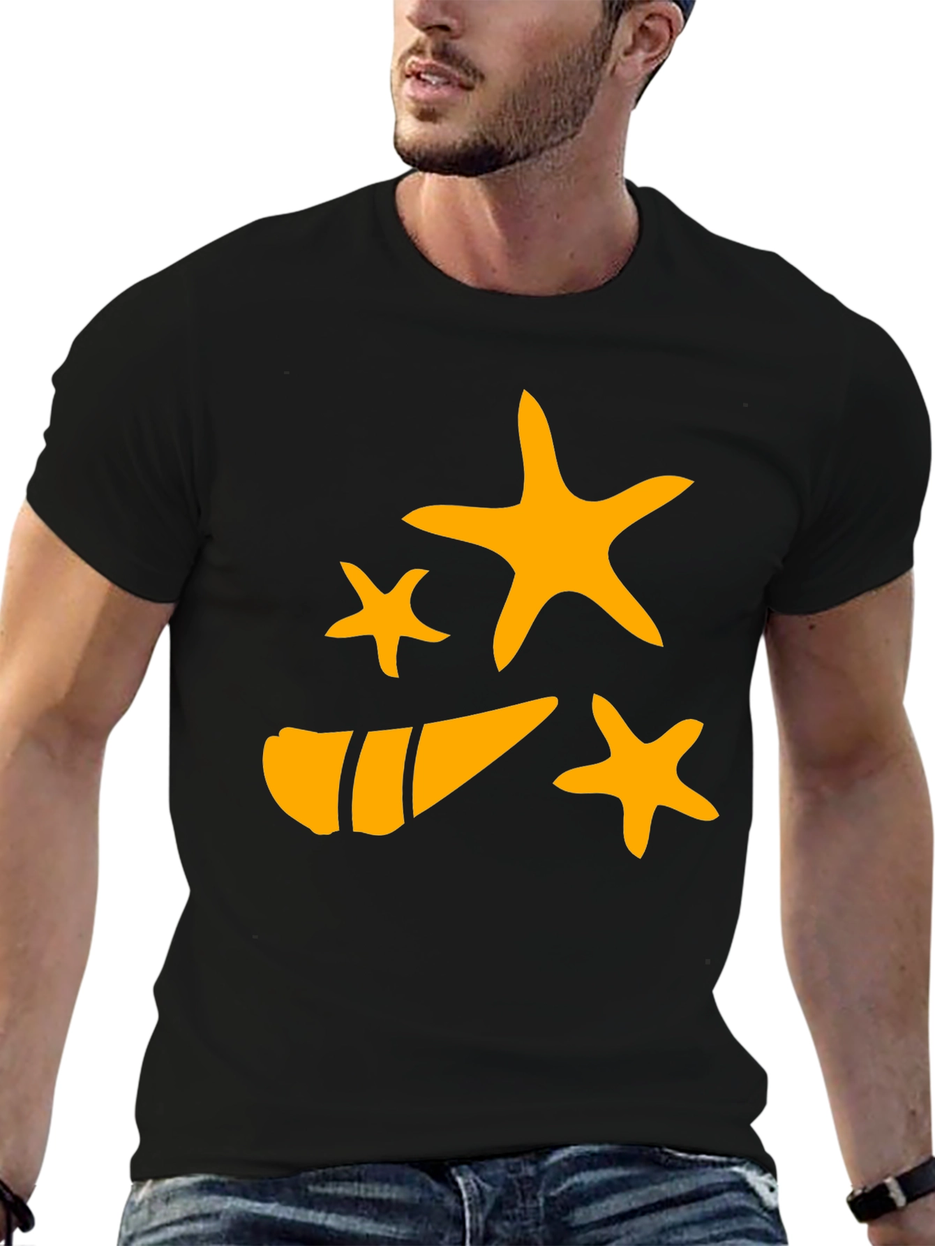 Starfish and Shell Graphic Tee - Black