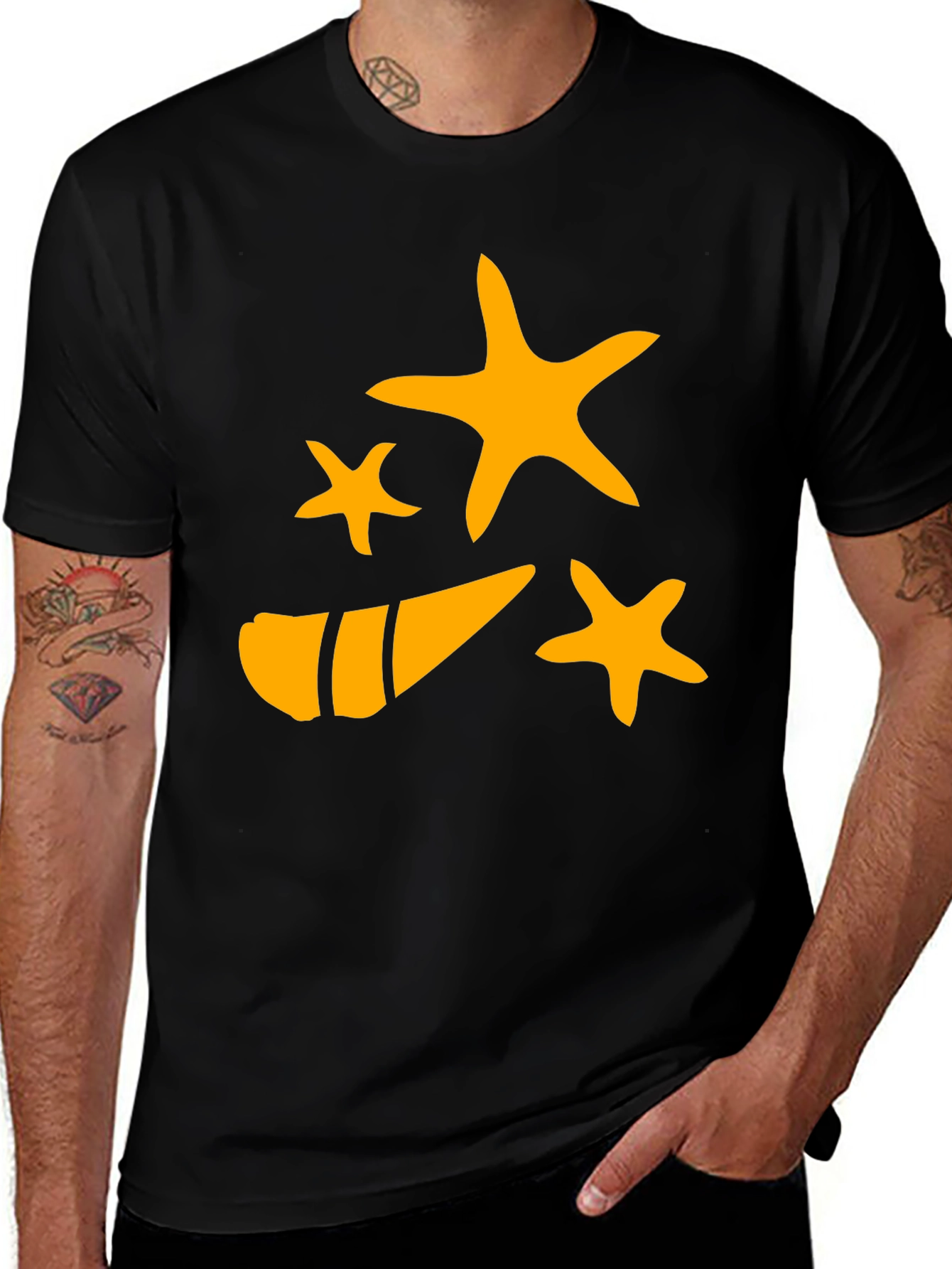 Starfish and Shell Graphic Tee - Black