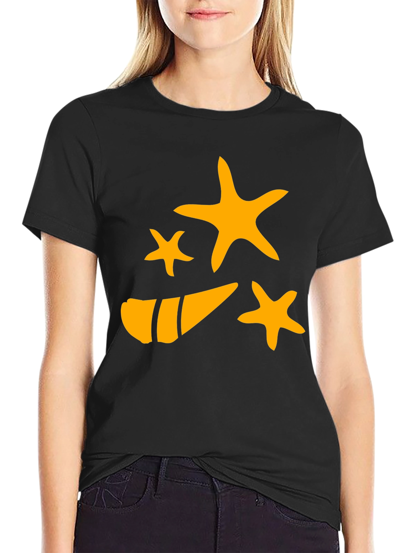 Starfish and Shell Graphic Tee - Black