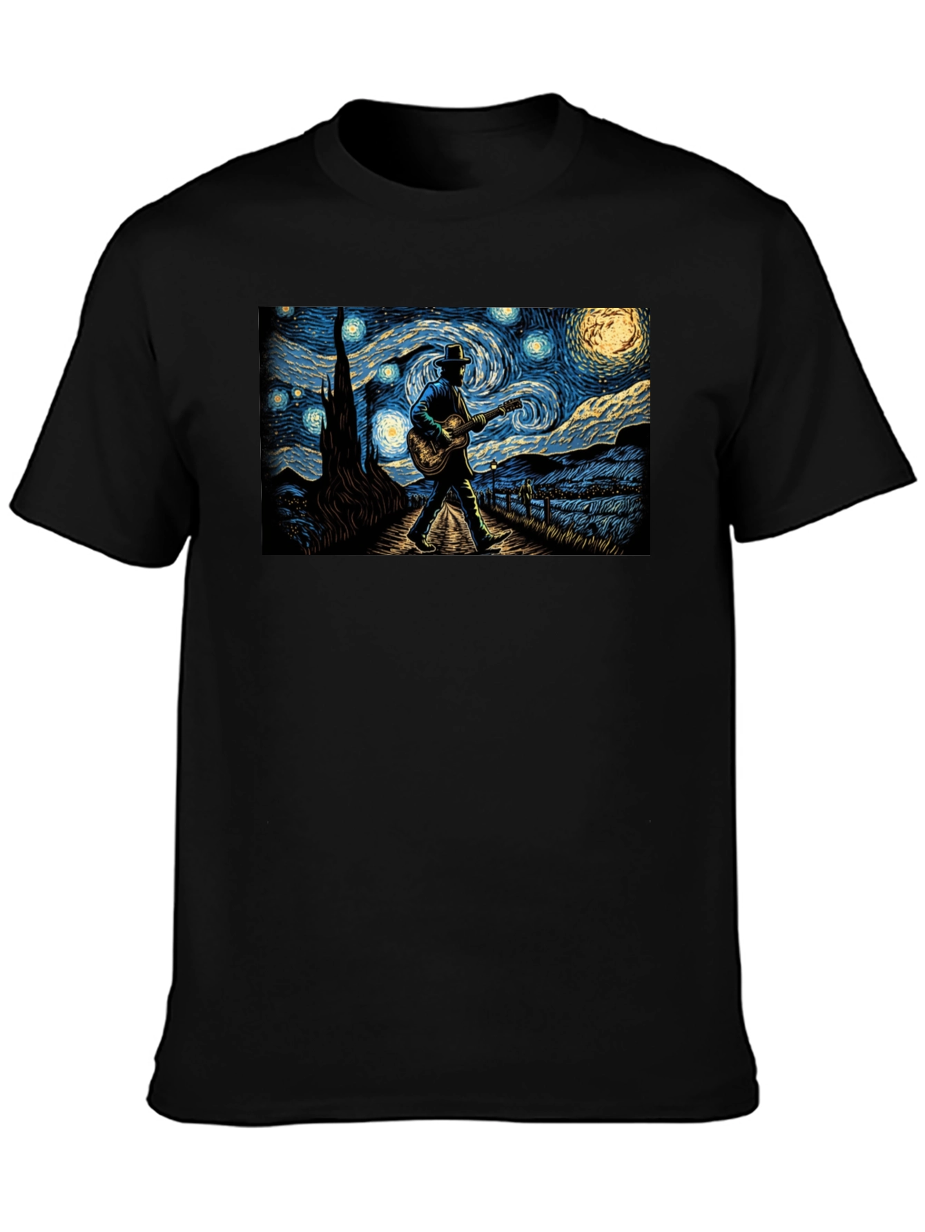 Starry Night Guitar Player Graphic Tee
