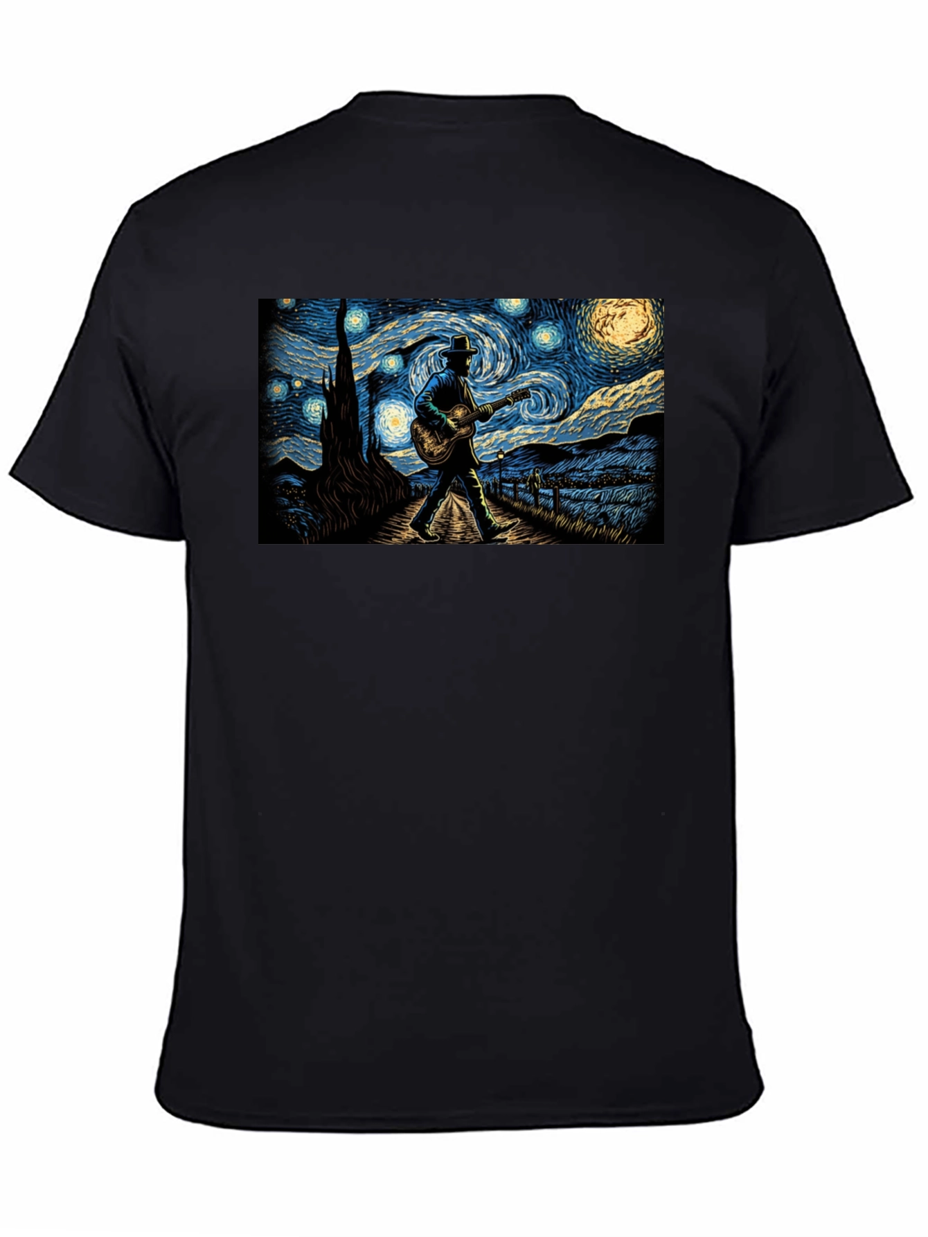 Starry Night Guitar Player Graphic Tee