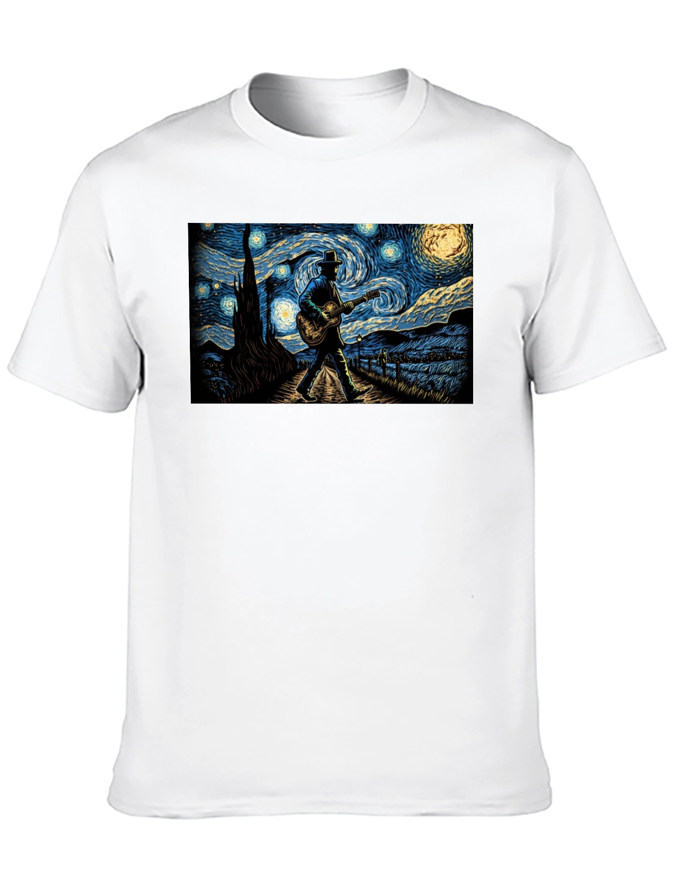 Starry Night Guitar Player Graphic Tee