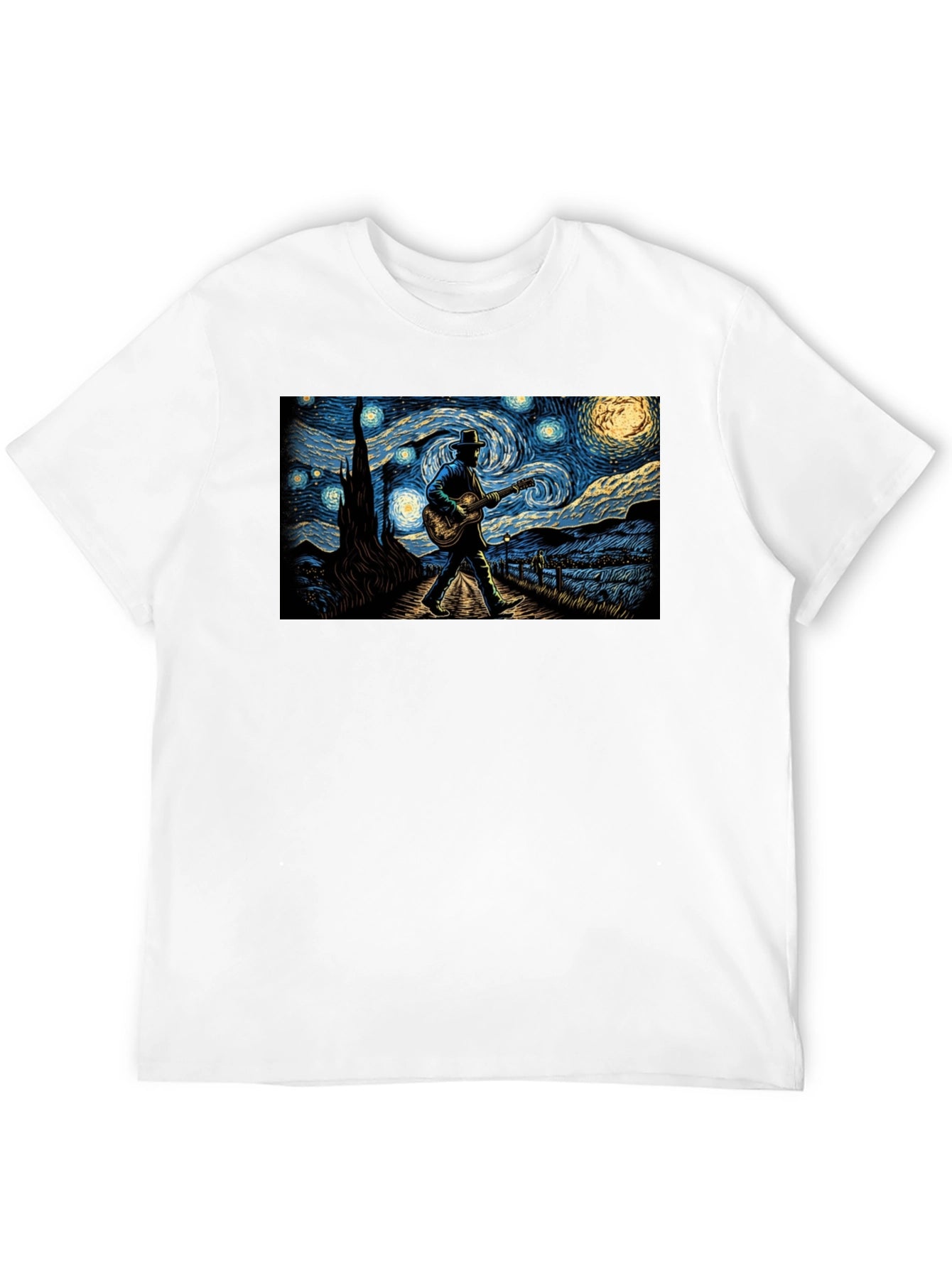 Starry Night Guitar Player Graphic Tee