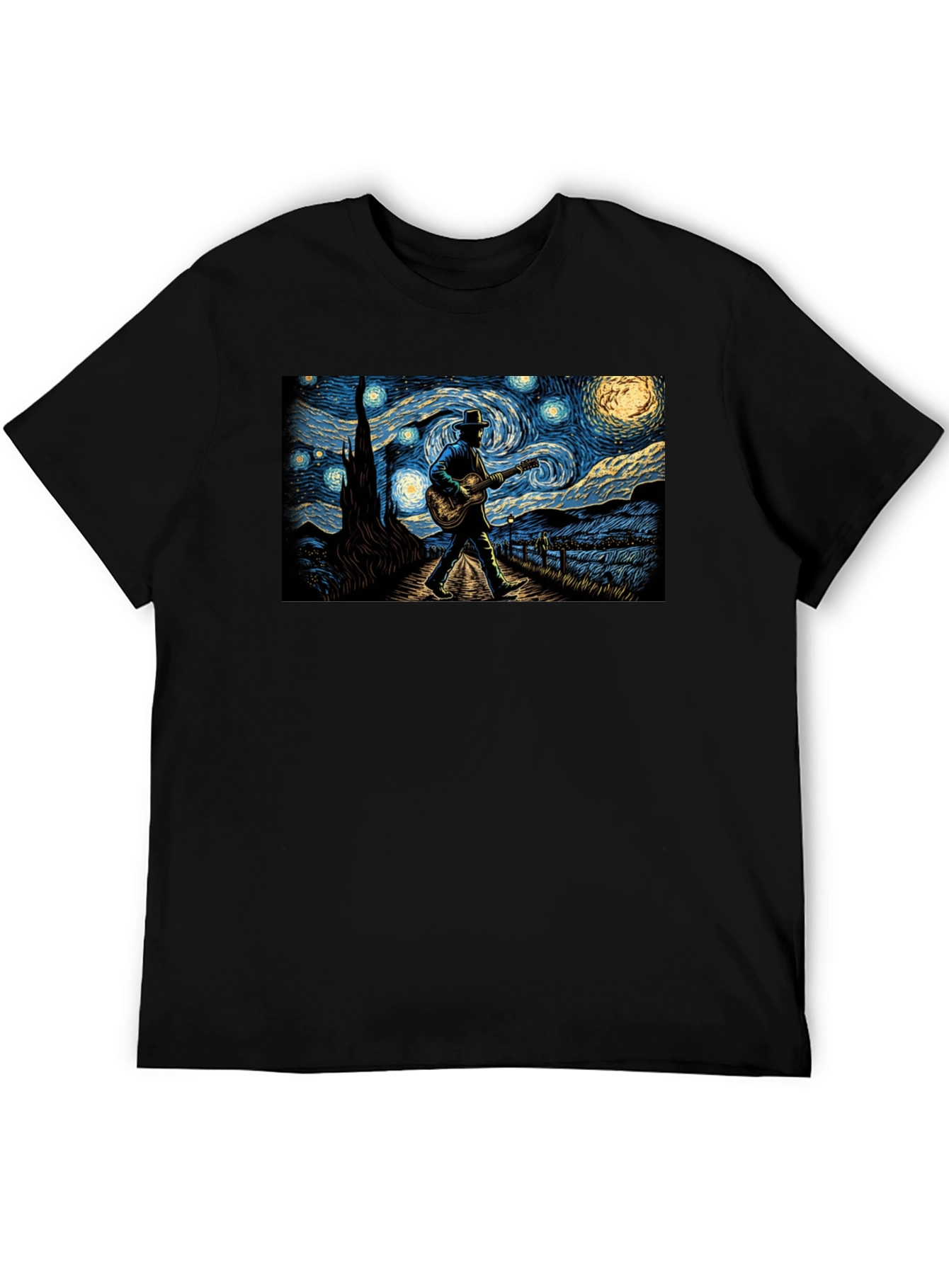 Starry Night Guitar Player Graphic Tee