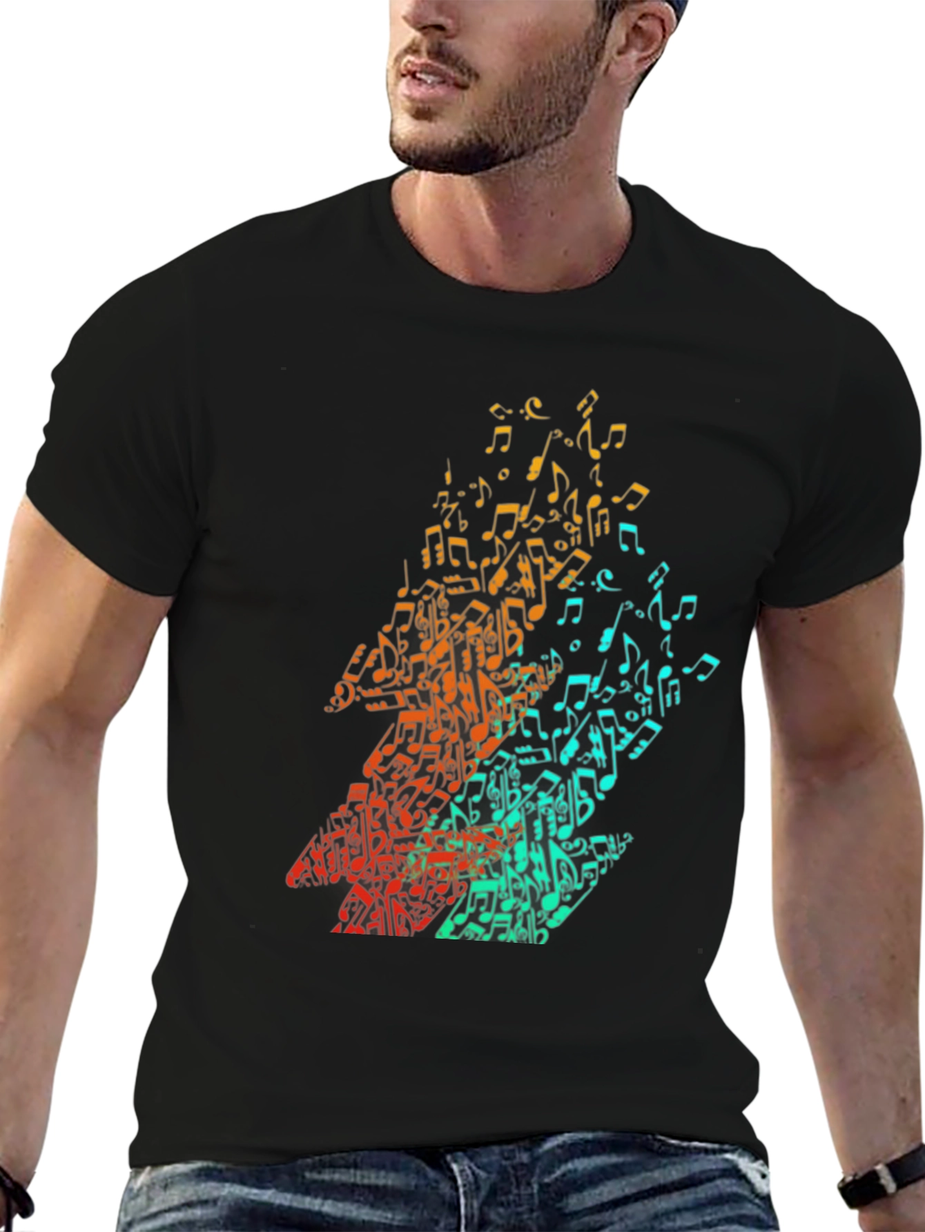 Music Notes Graphic Print Black T-Shirt
