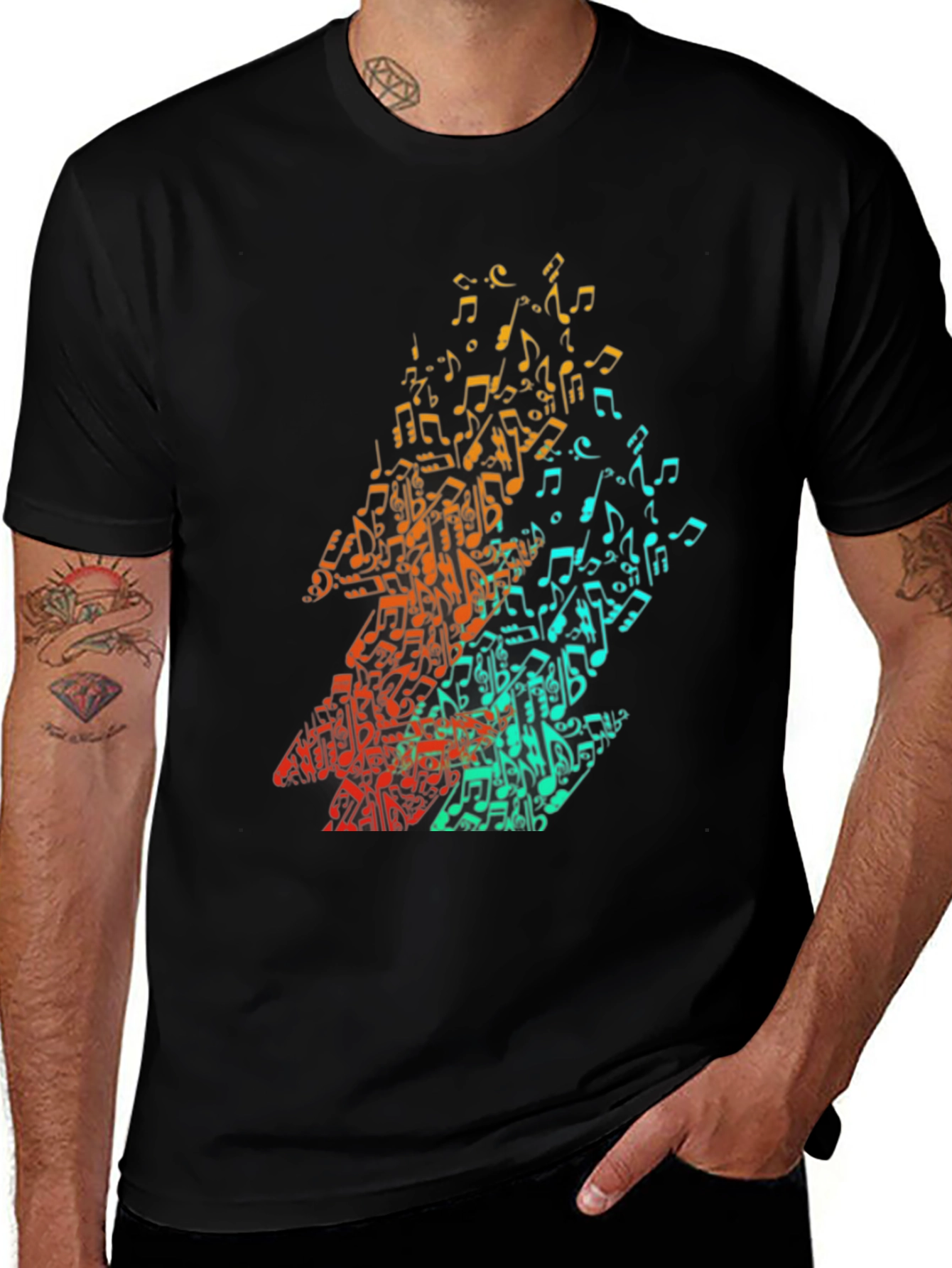 Music Notes Graphic Print Black T-Shirt