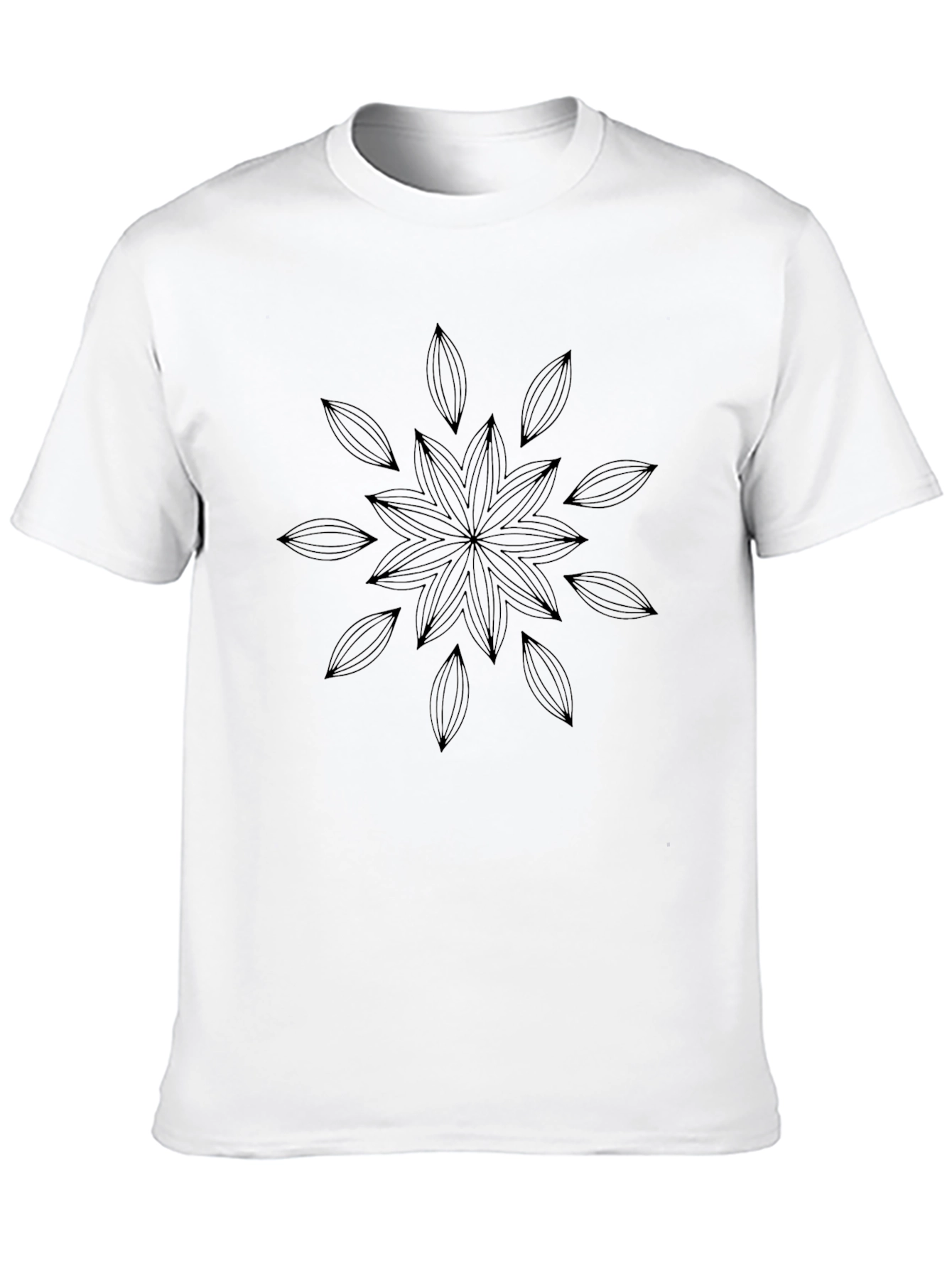 Black T-Shirt with Geometric Floral Mandala
