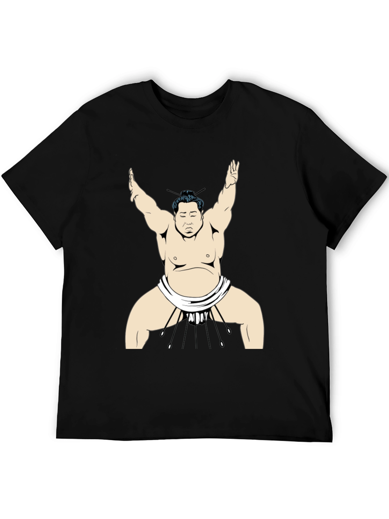 Sumo Wrestler Graphic Tee - Black Cotton T-Shirt