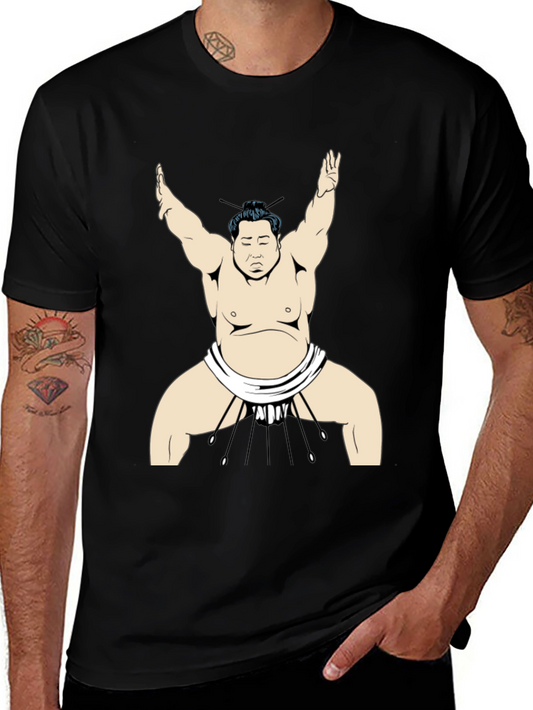 Sumo Wrestler Graphic Tee - Black Cotton T-Shirt