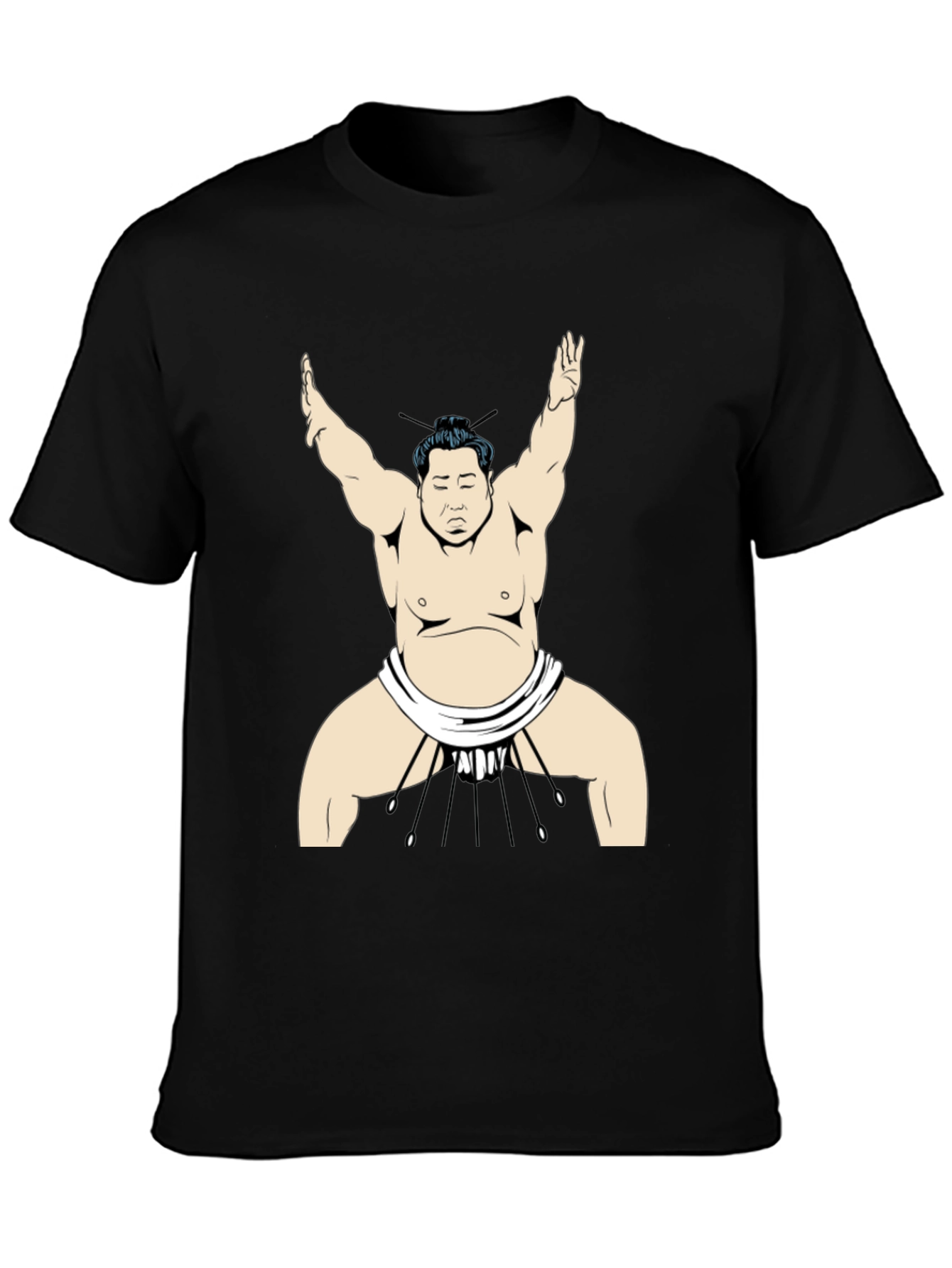 Sumo Wrestler Graphic Tee - Black Cotton T-Shirt