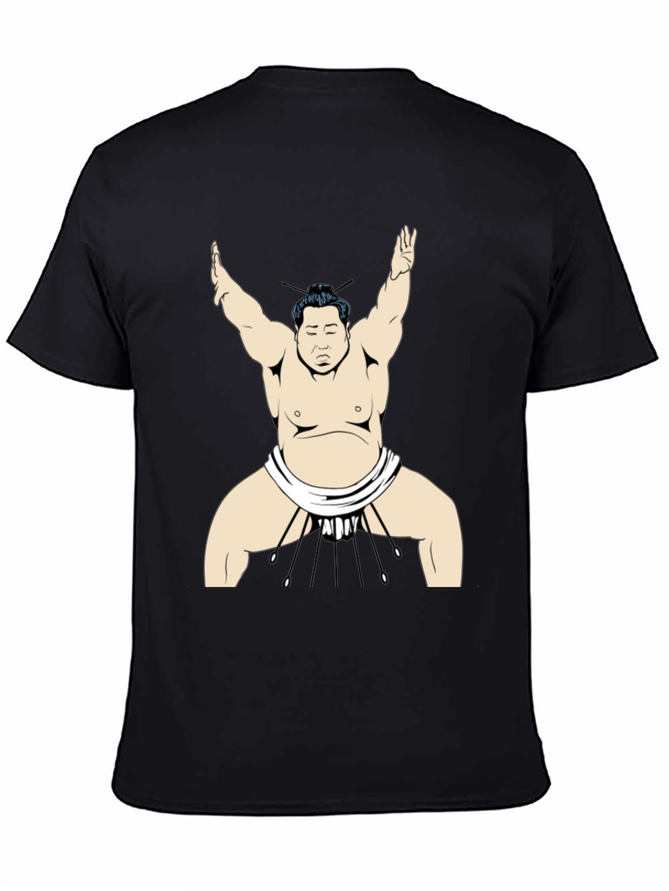 Sumo Wrestler Graphic Tee - Black Cotton T-Shirt