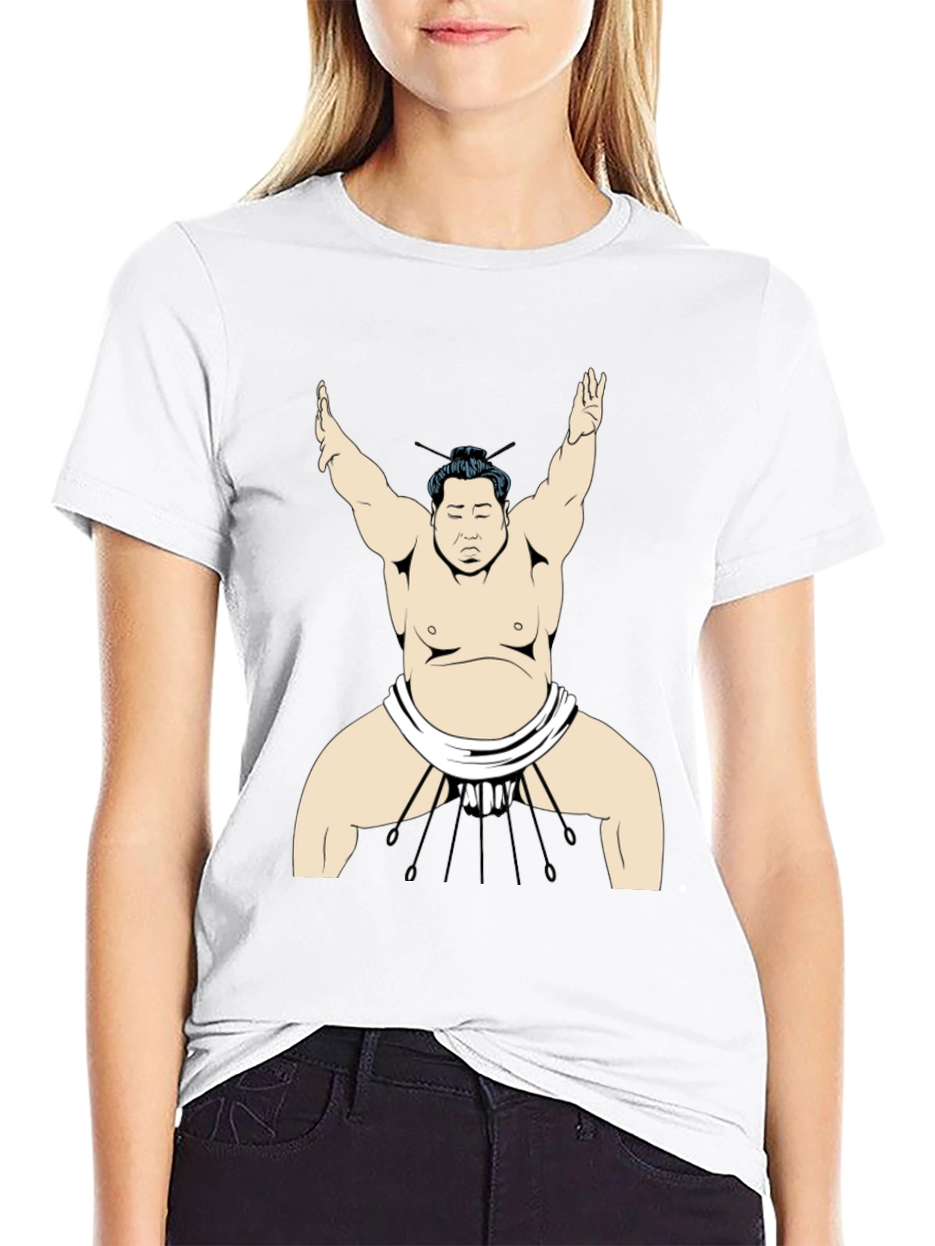 Sumo Wrestler Graphic Tee - Black Cotton T-Shirt