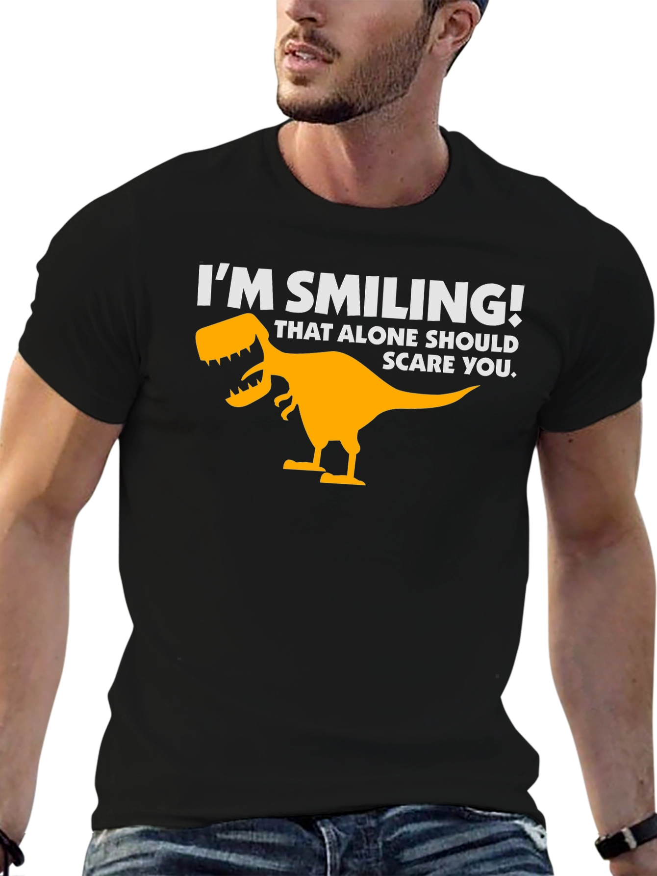 Im Smiling Dinosaur Graphic Tee - Black