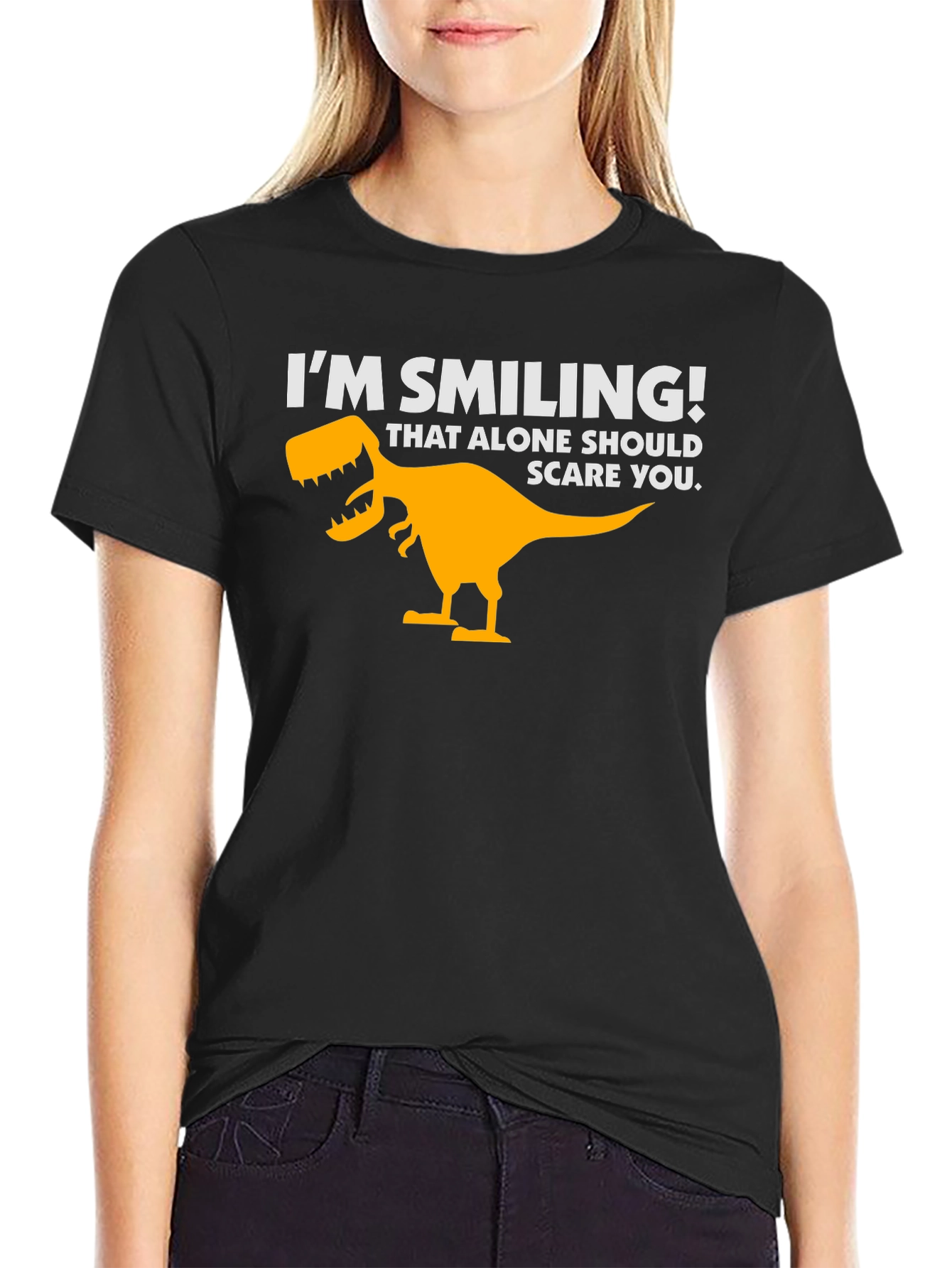 Im Smiling Dinosaur Graphic Tee - Black