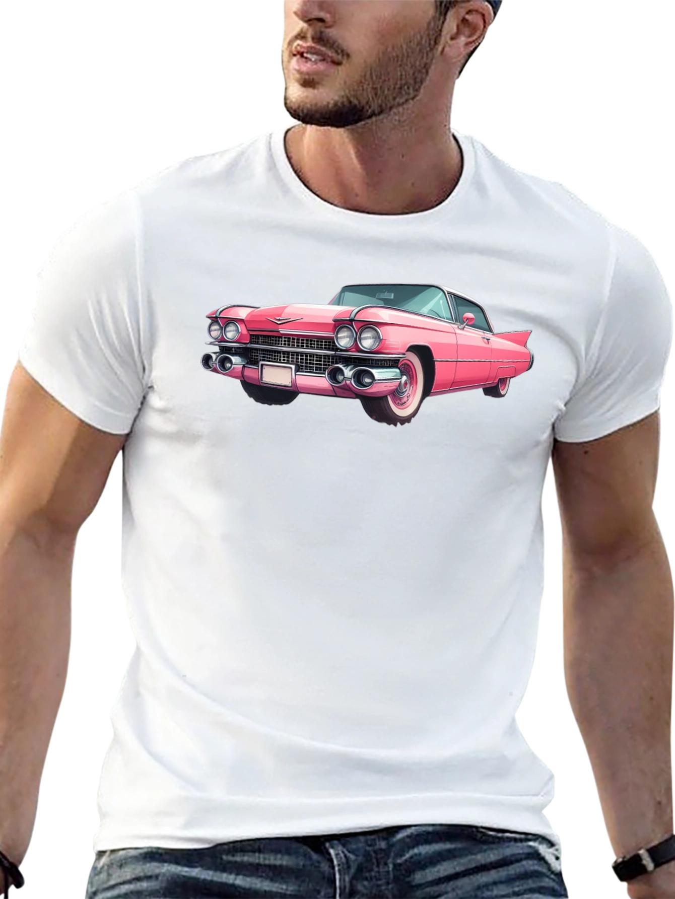 Classic Pink Car Graphic Tee - Retro Style
