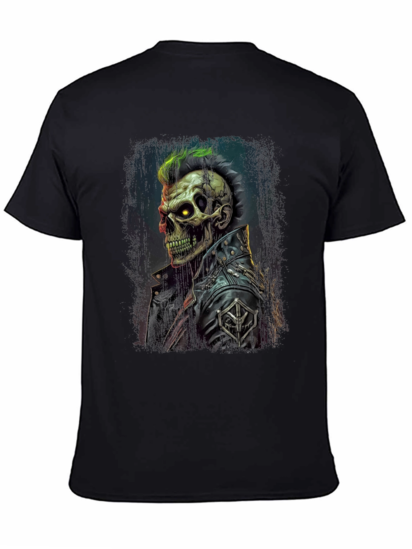 Punk Skull Graphic Tee - Leather Jacket Skeleton Shirt