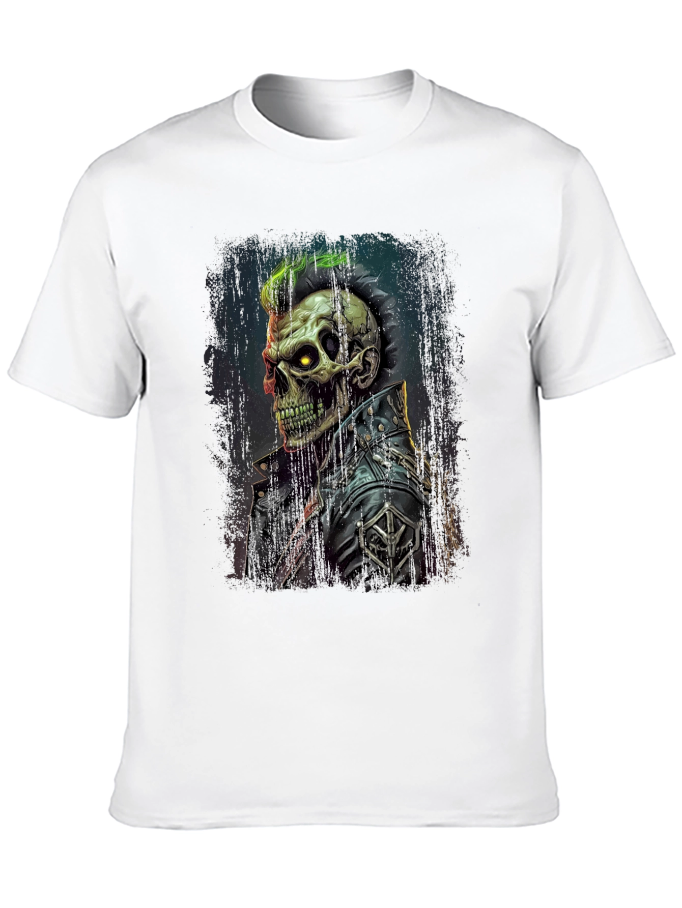 Punk Skull Graphic Tee - Leather Jacket Skeleton Shirt