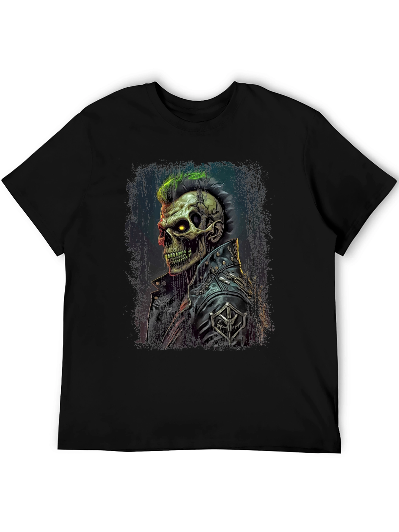 Punk Skull Graphic Tee - Leather Jacket Skeleton Shirt