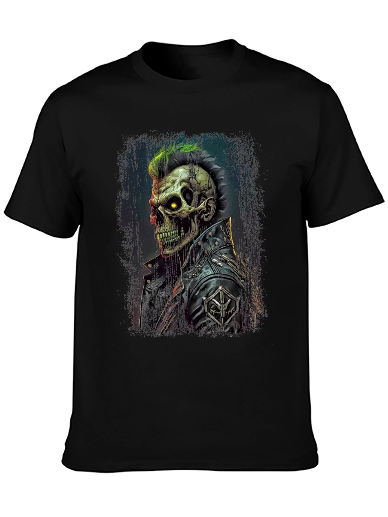 Punk Skull Graphic Tee - Leather Jacket Skeleton Shirt