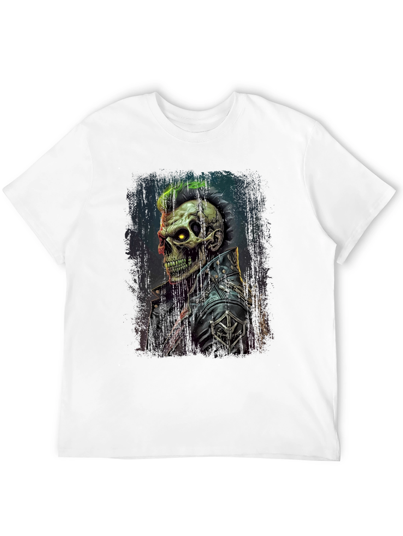 Punk Skull Graphic Tee - Leather Jacket Skeleton Shirt