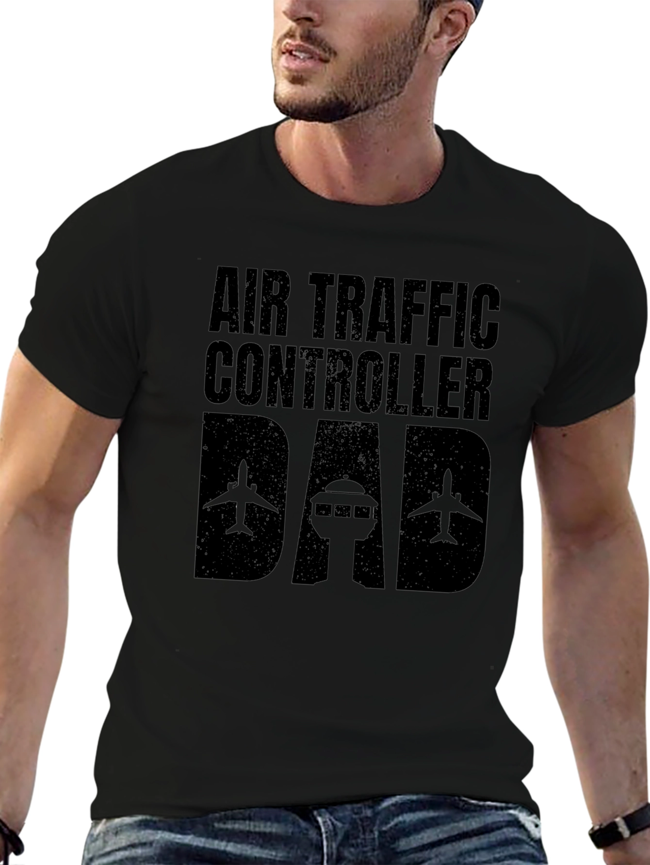 Air Traffic Controller Dad T-Shirt - Black Graphic Tee
