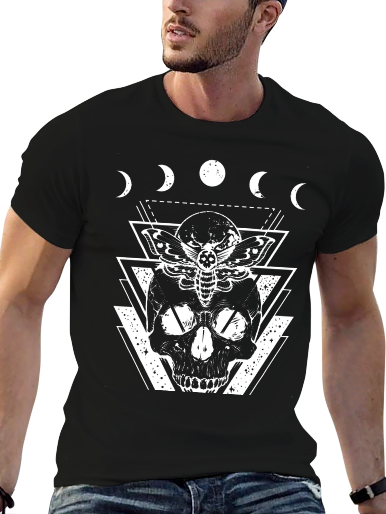 Skull & Moth Graphic Tee - Black Gothic Design