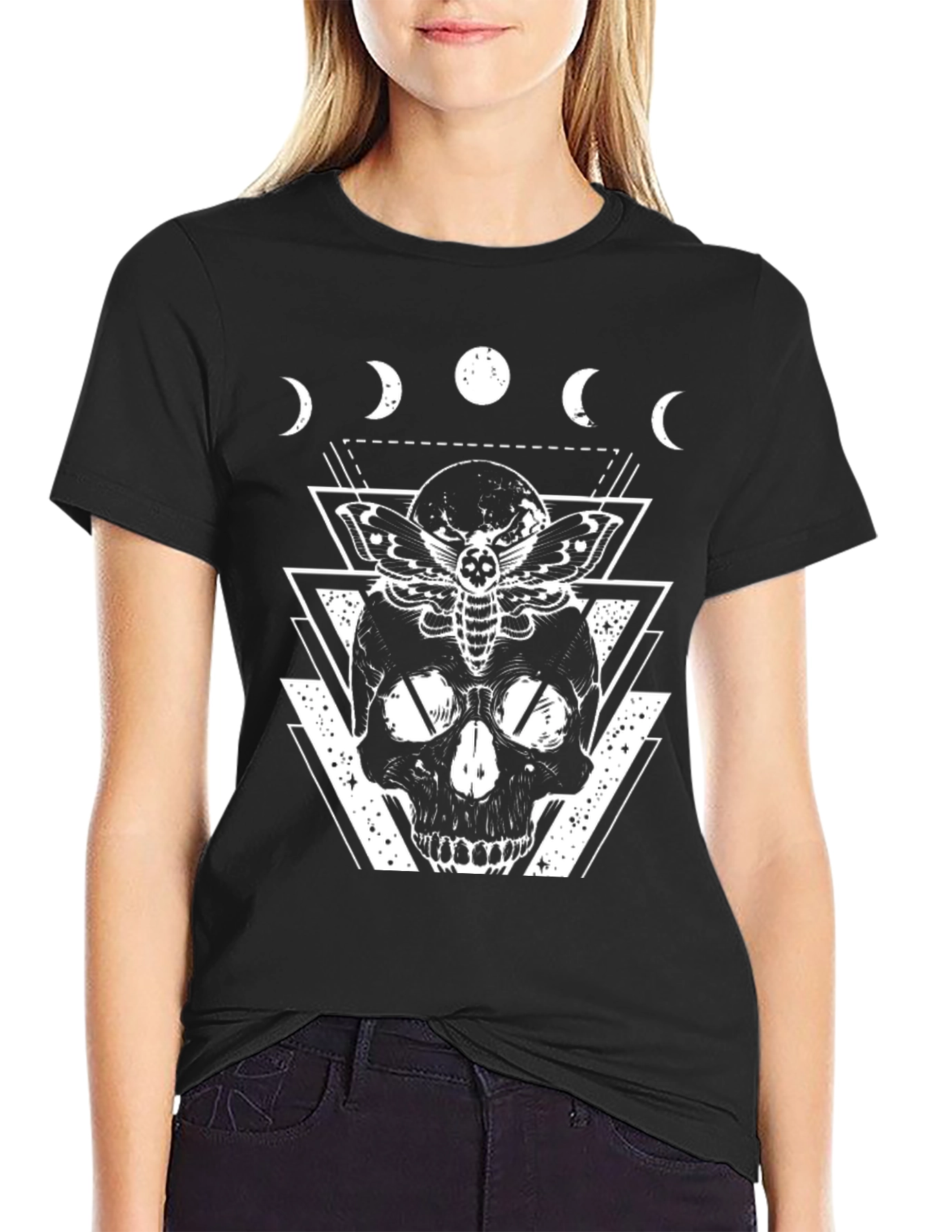 Skull & Moth Graphic Tee - Black Gothic Design