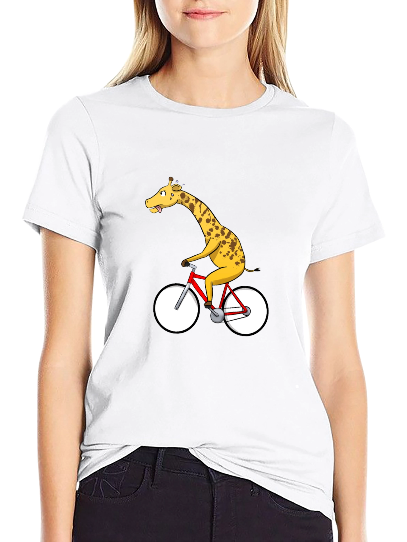 Giraffe on Bike Graphic T-Shirt - Quirky & Fun!