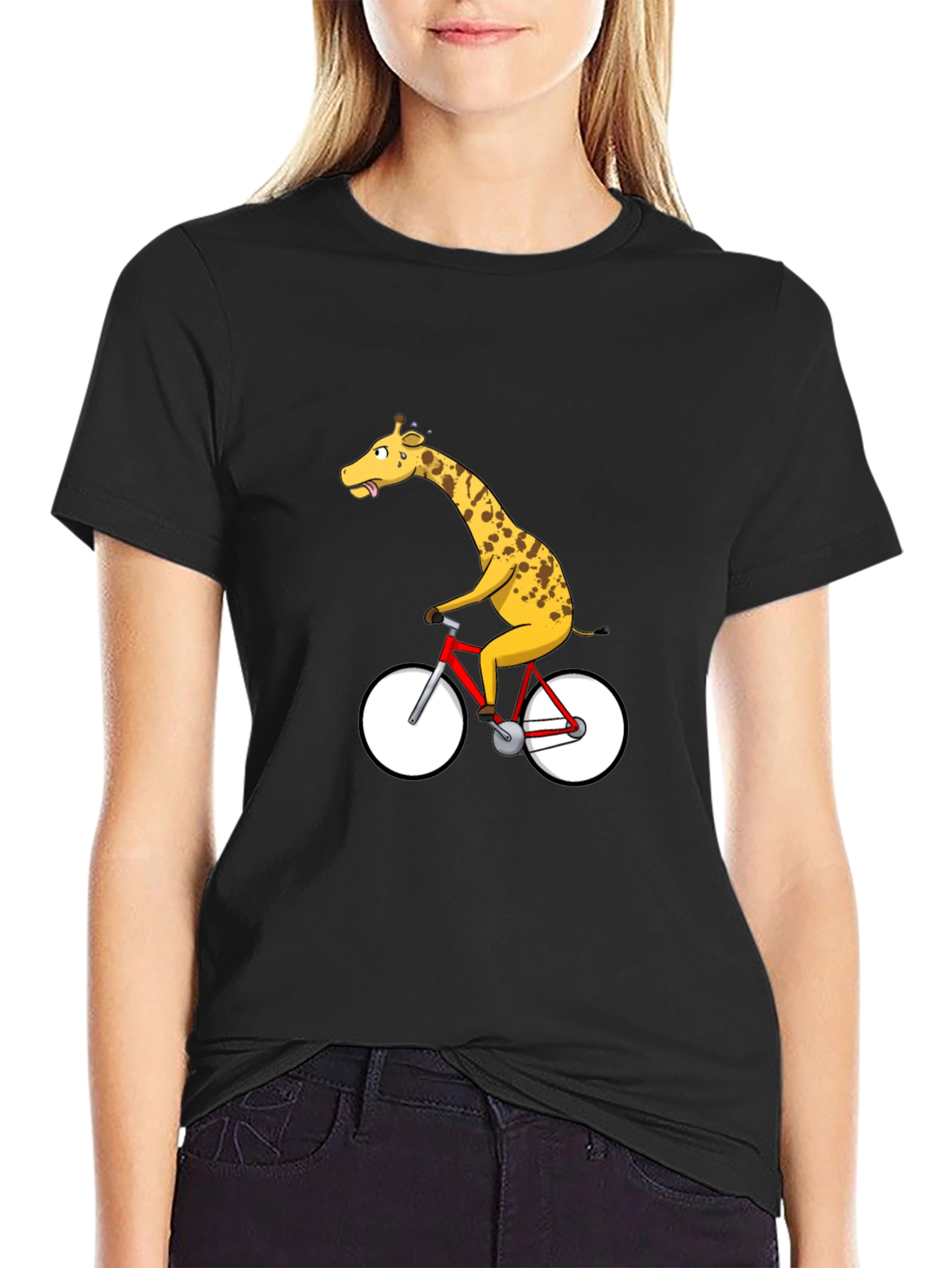 Giraffe on Bike Graphic T-Shirt - Quirky & Fun!