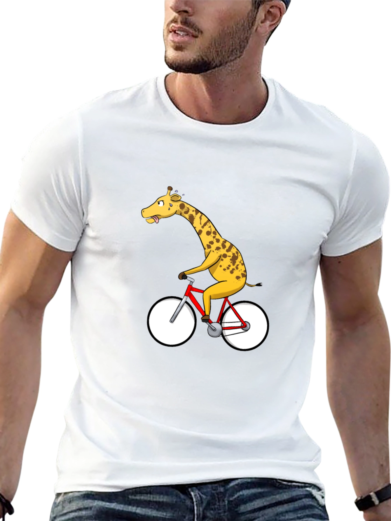 Giraffe on Bike Graphic T-Shirt - Quirky & Fun!