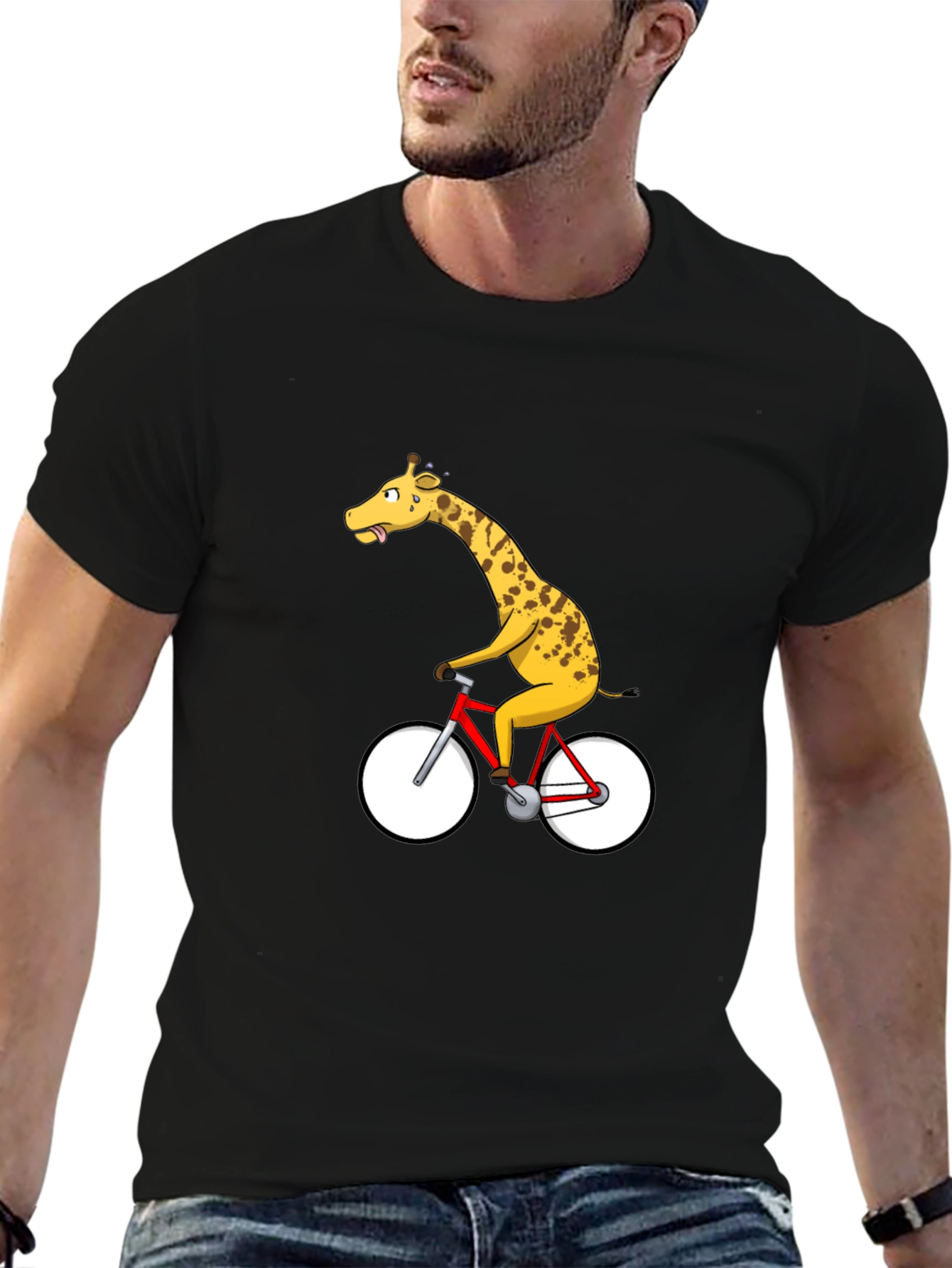 Giraffe on Bike Graphic T-Shirt - Quirky & Fun!