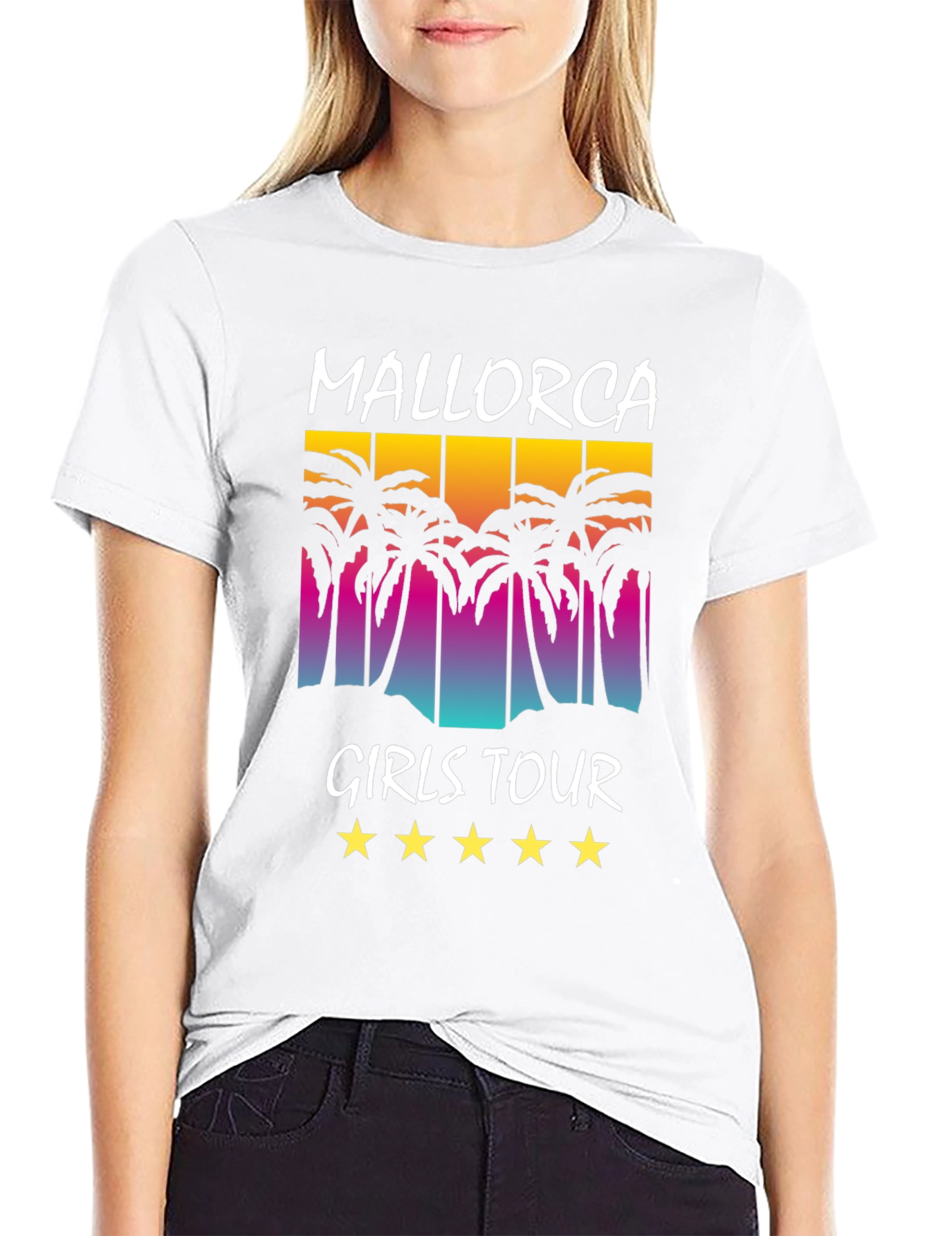 Mallorca Girls Tour Black T-Shirt Palm Tree Design