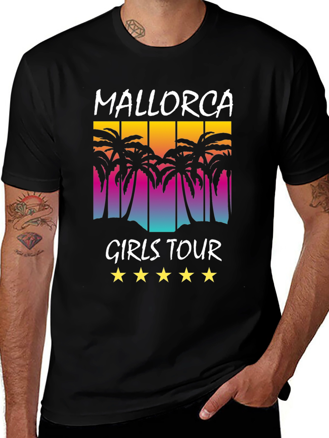 Mallorca Girls Tour Black T-Shirt Palm Tree Design