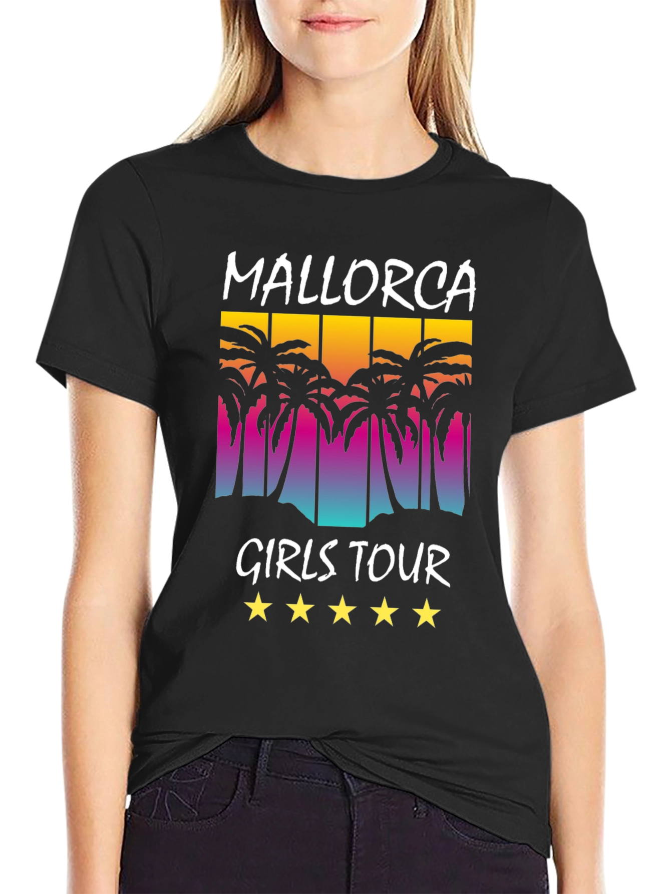 Mallorca Girls Tour Black T-Shirt Palm Tree Design