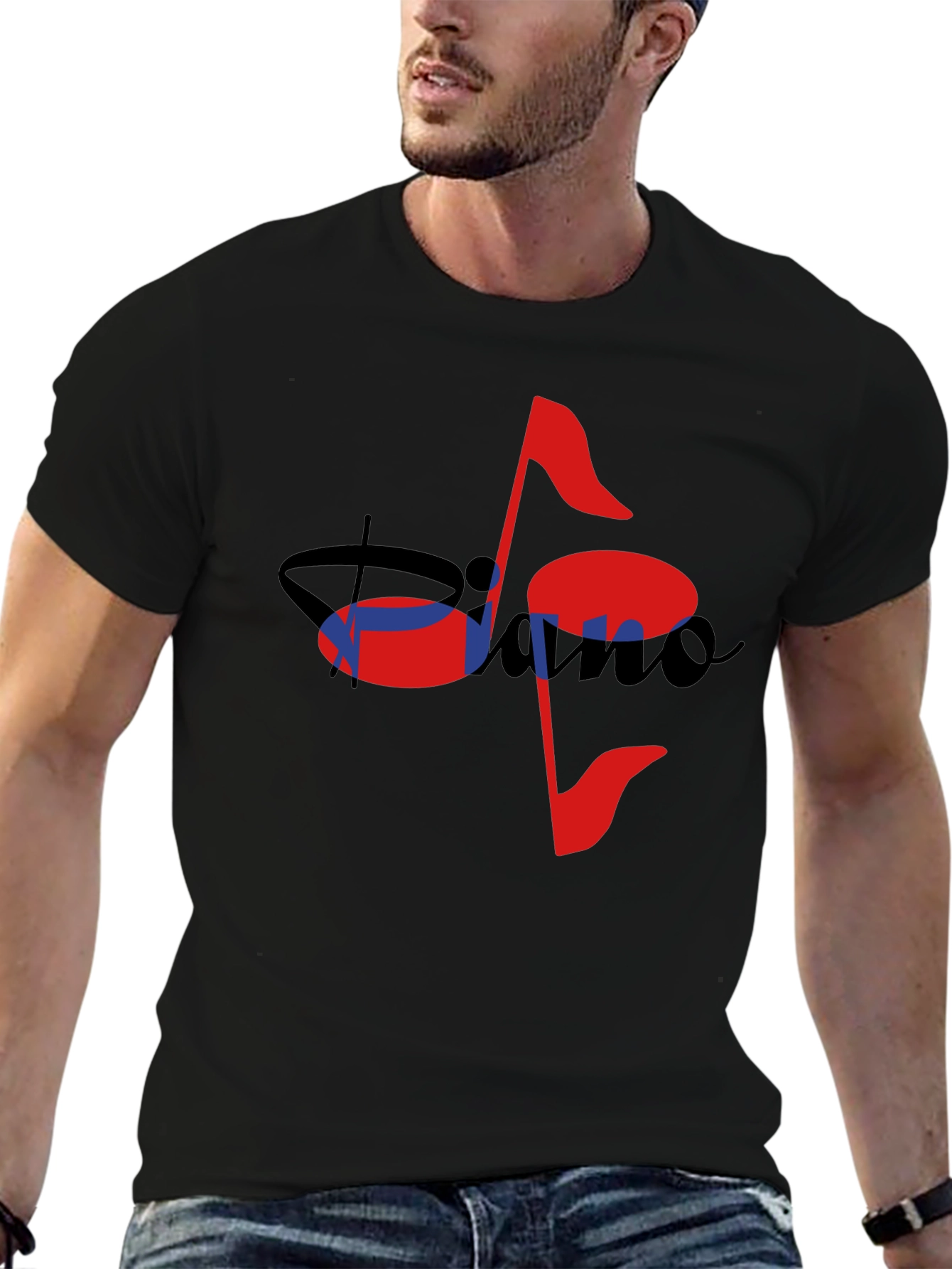 Musical Piano Note Black T-Shirt