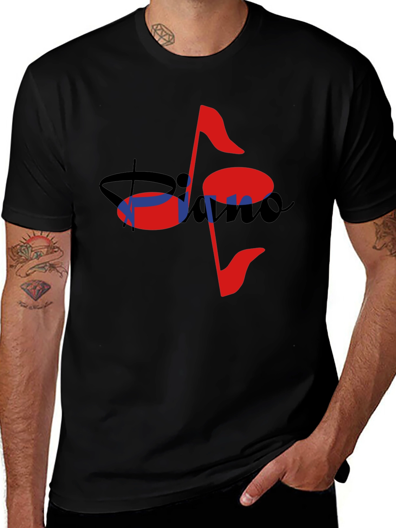 Musical Piano Note Black T-Shirt