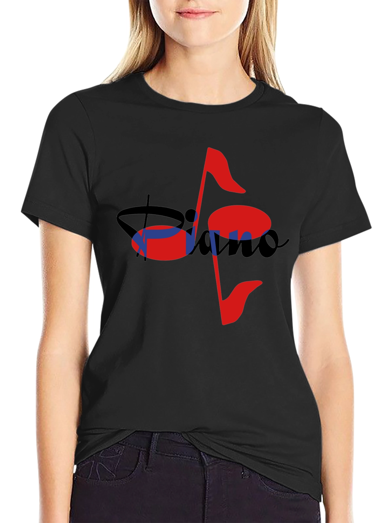 Musical Piano Note Black T-Shirt