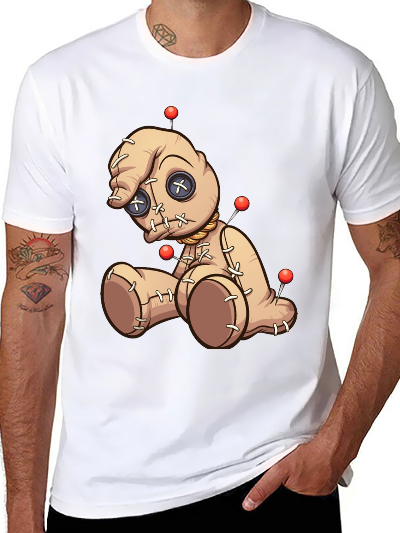 Voodoo Doll Graphic Print T-Shirt - Black