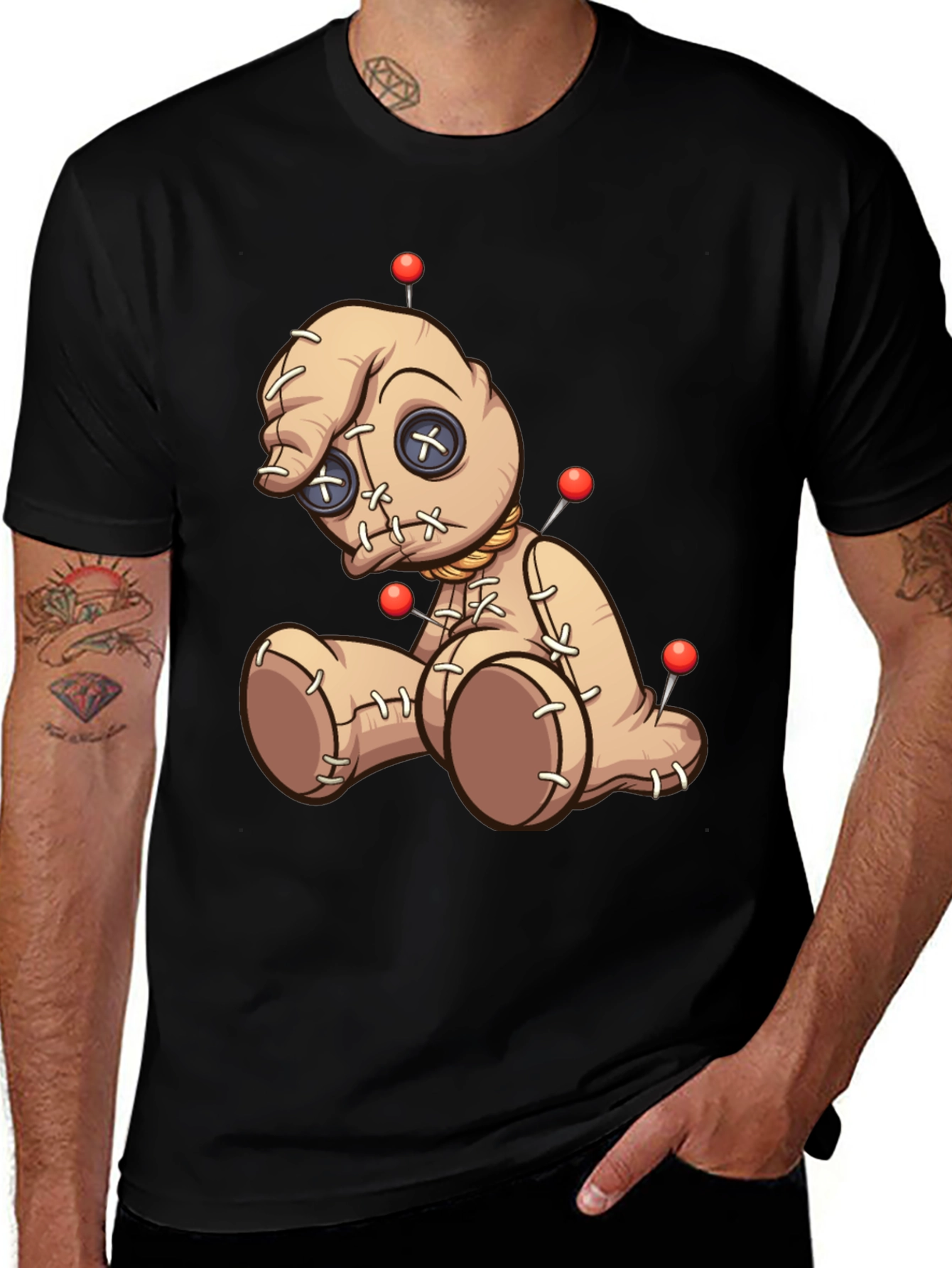 Voodoo Doll Graphic Print T-Shirt - Black