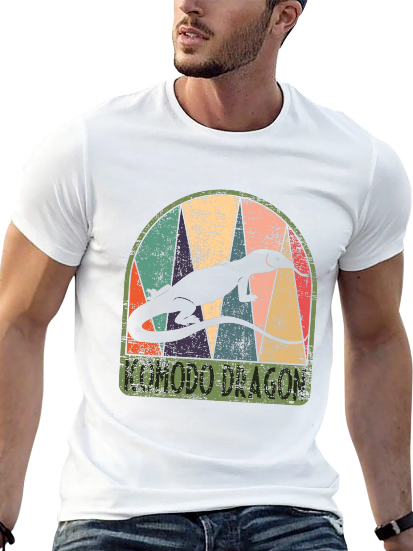 Komodo Dragon Retro Graphic Tee - Mens Black T-Shirt