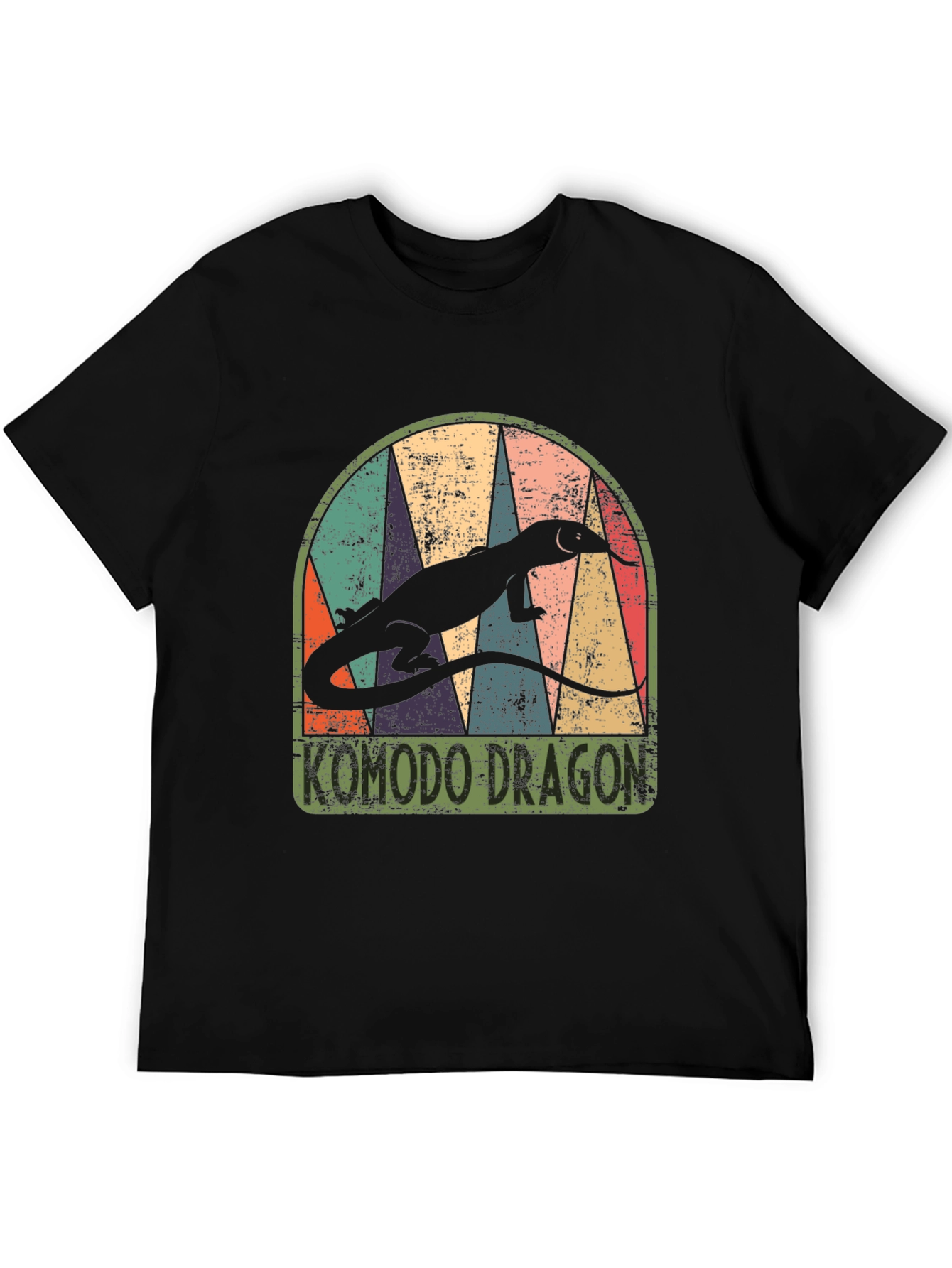 Komodo Dragon Retro Graphic Tee - Mens Black T-Shirt
