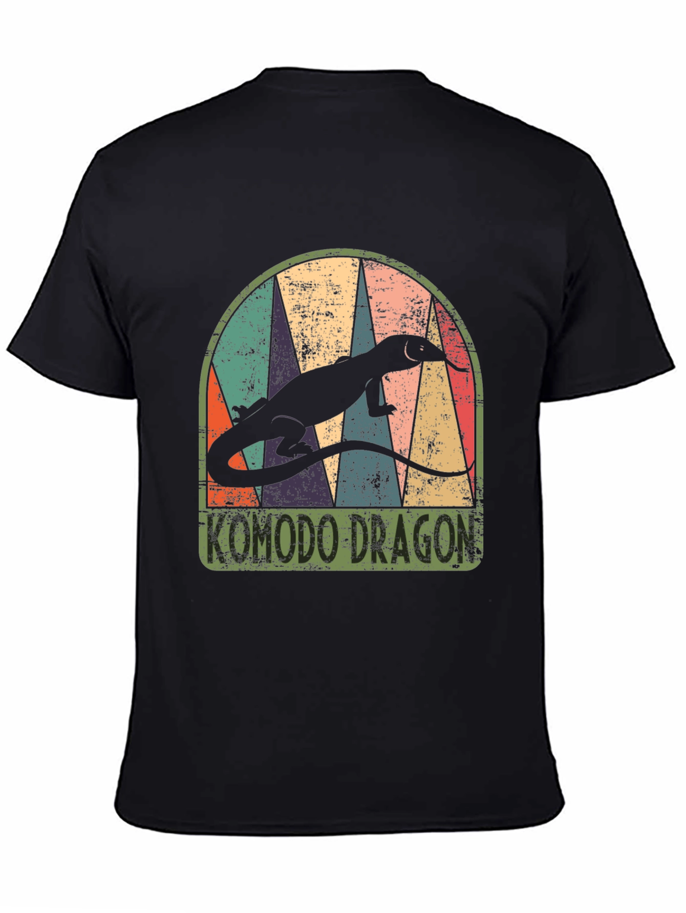 Komodo Dragon Retro Graphic Tee - Mens Black T-Shirt