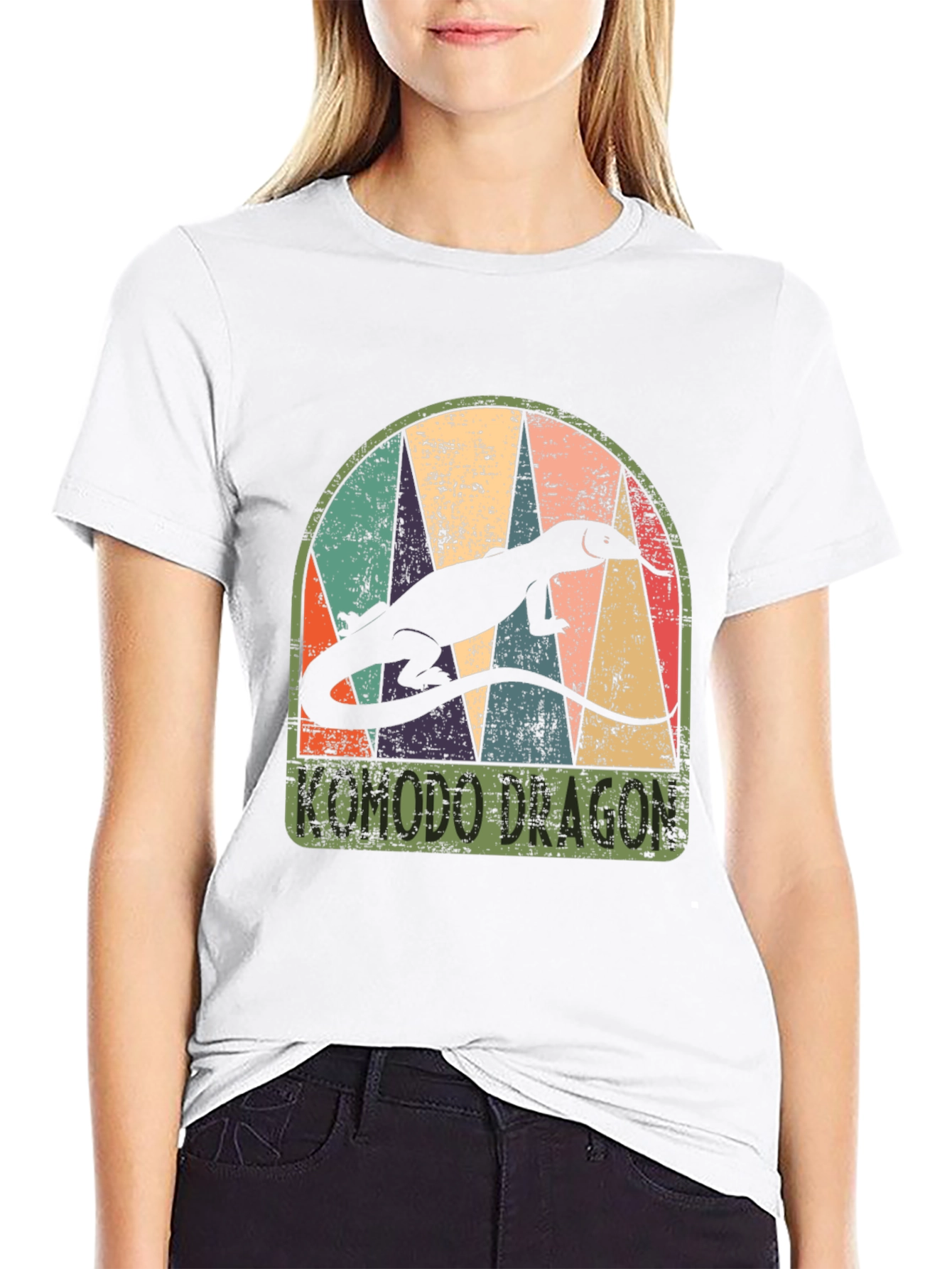 Komodo Dragon Retro Graphic Tee - Mens Black T-Shirt