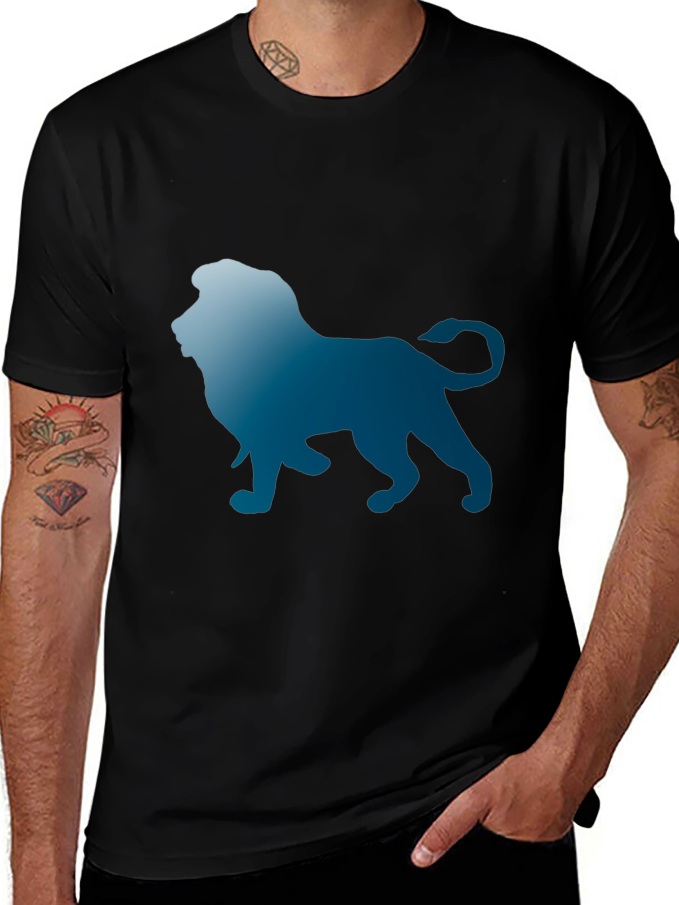 Lion Graphic Print Mens Tee - Black