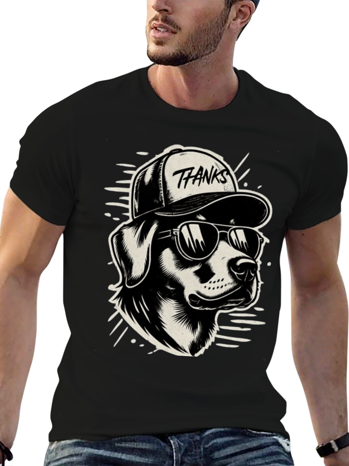 Cool Dog T-Shirt - Thanks Cap & Sunglasses