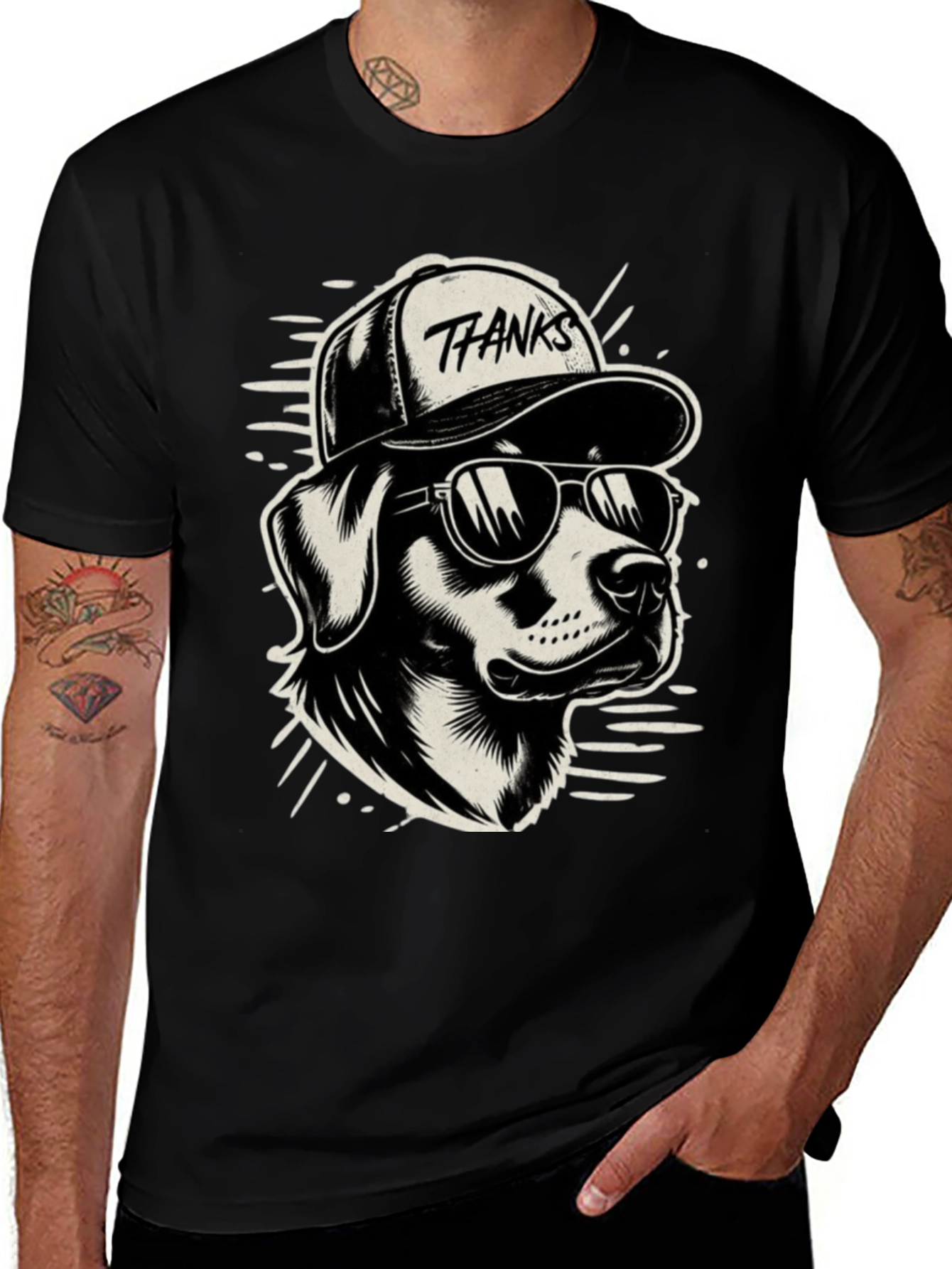 Cool Dog T-Shirt - Thanks Cap & Sunglasses