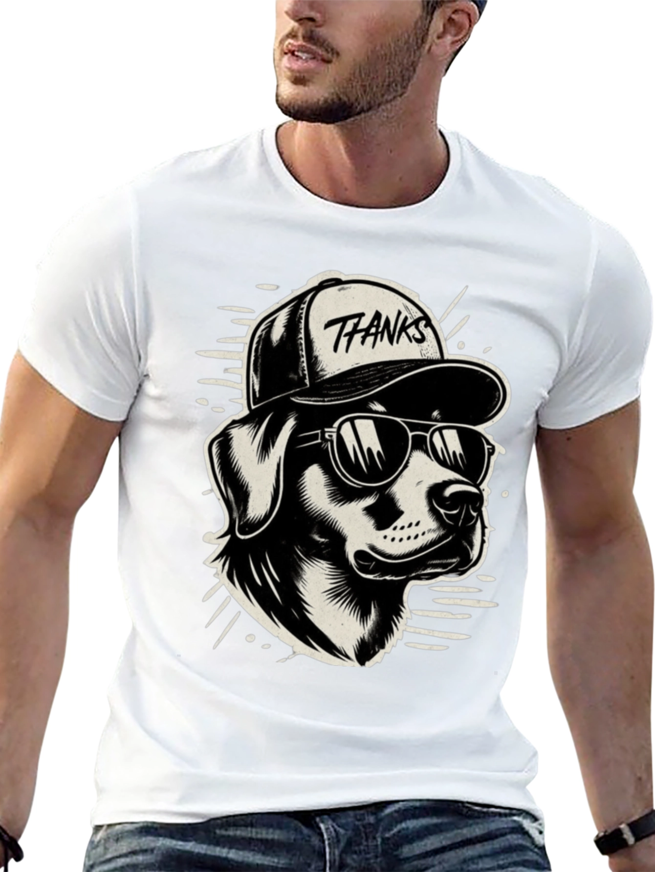 Cool Dog T-Shirt - Thanks Cap & Sunglasses